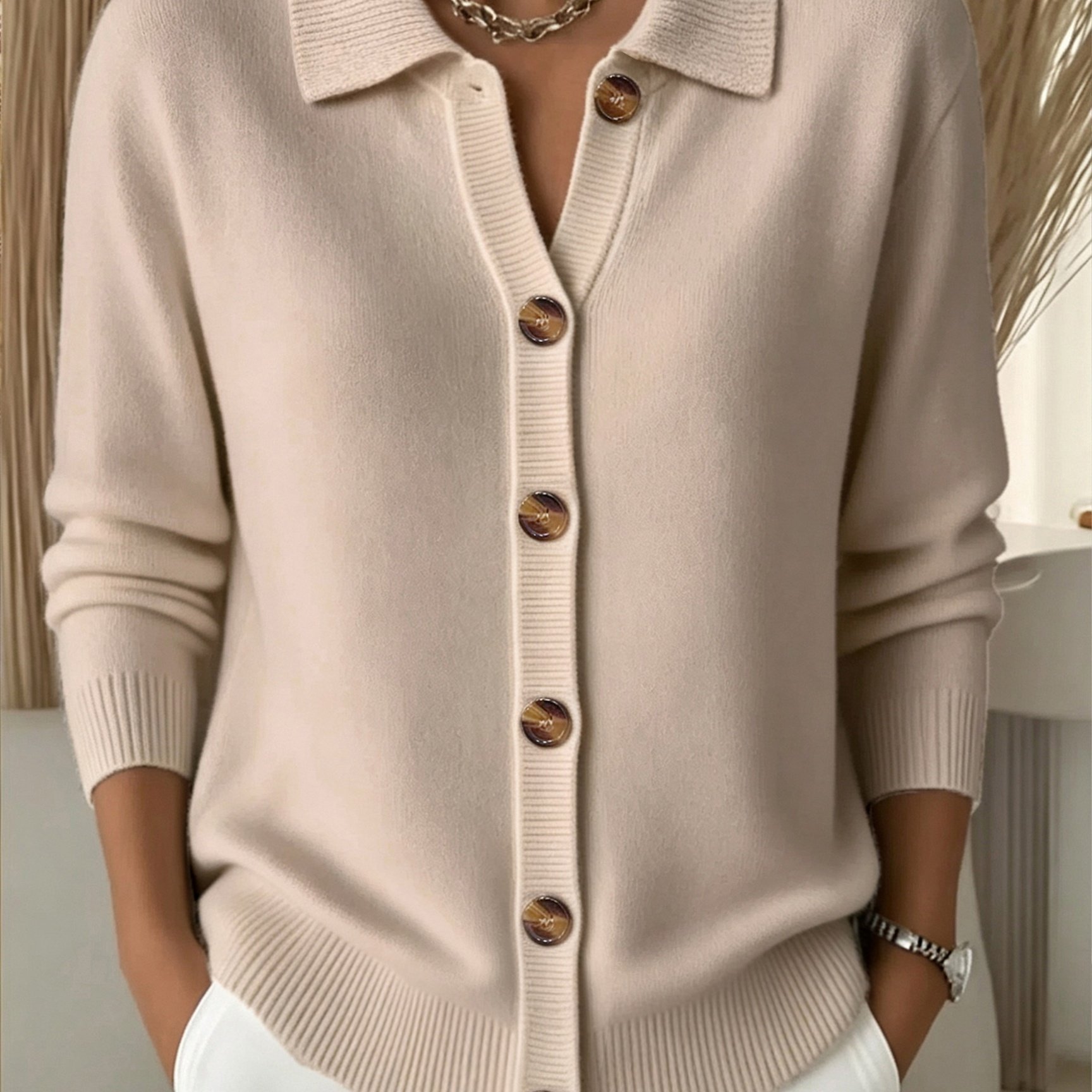 TEMU Cardigan d'automne-hiver, nouveau design pour femmes, style , veste pull, cardigan déclaratif à col en V, vêtement d'extérieur décontracté et