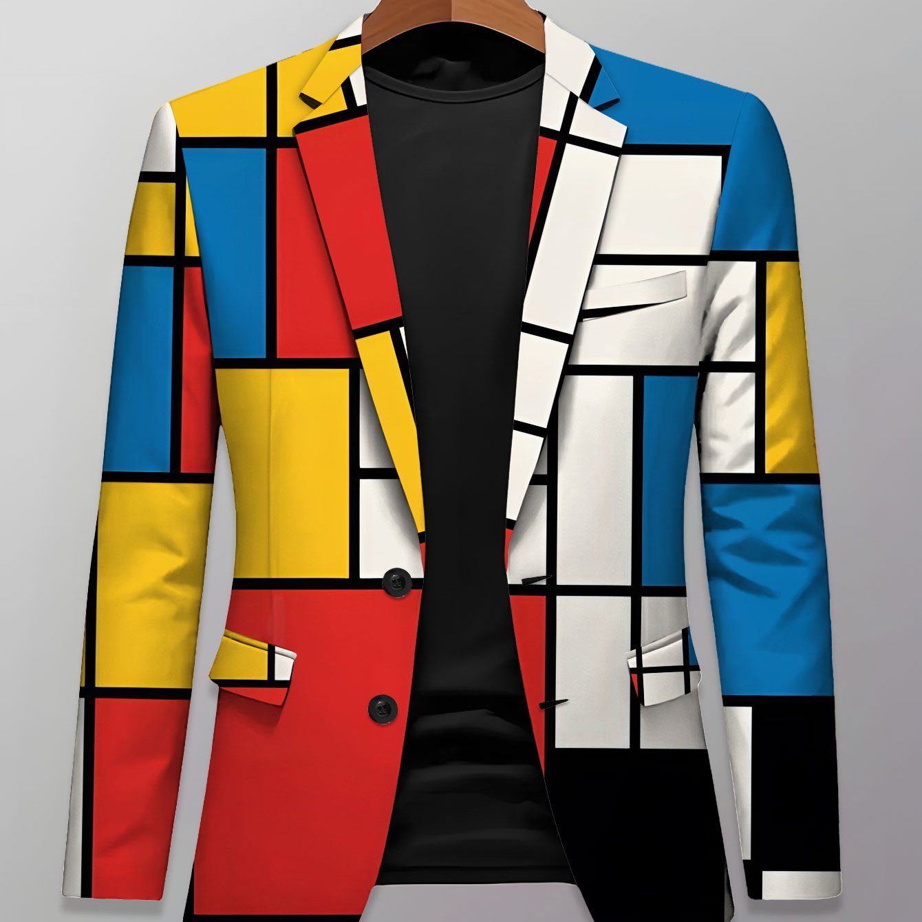 TEMU Fashionable Men's Suit Jacket, Casual, Comfortable, And Versatile Slim-fit Long-sleeve Blazer For Men, Color-block Two-button Business Formal