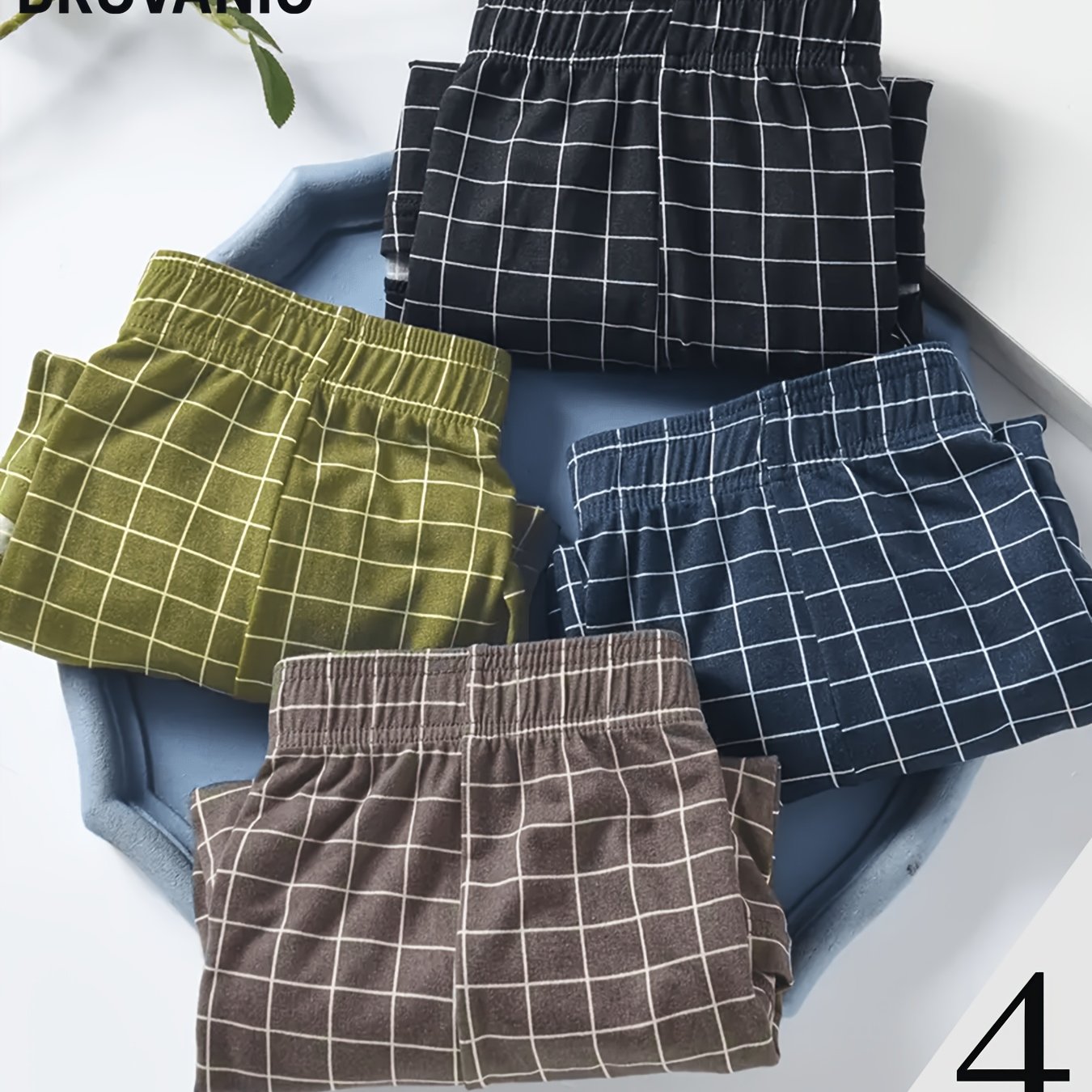 TEMU 4pcs Men&;s Boxer Briefs - Elastic Waistband, Classic Grid Print, Breathable & Comfortable For Everyday Casual & Lounge Wear, Machine Washable,