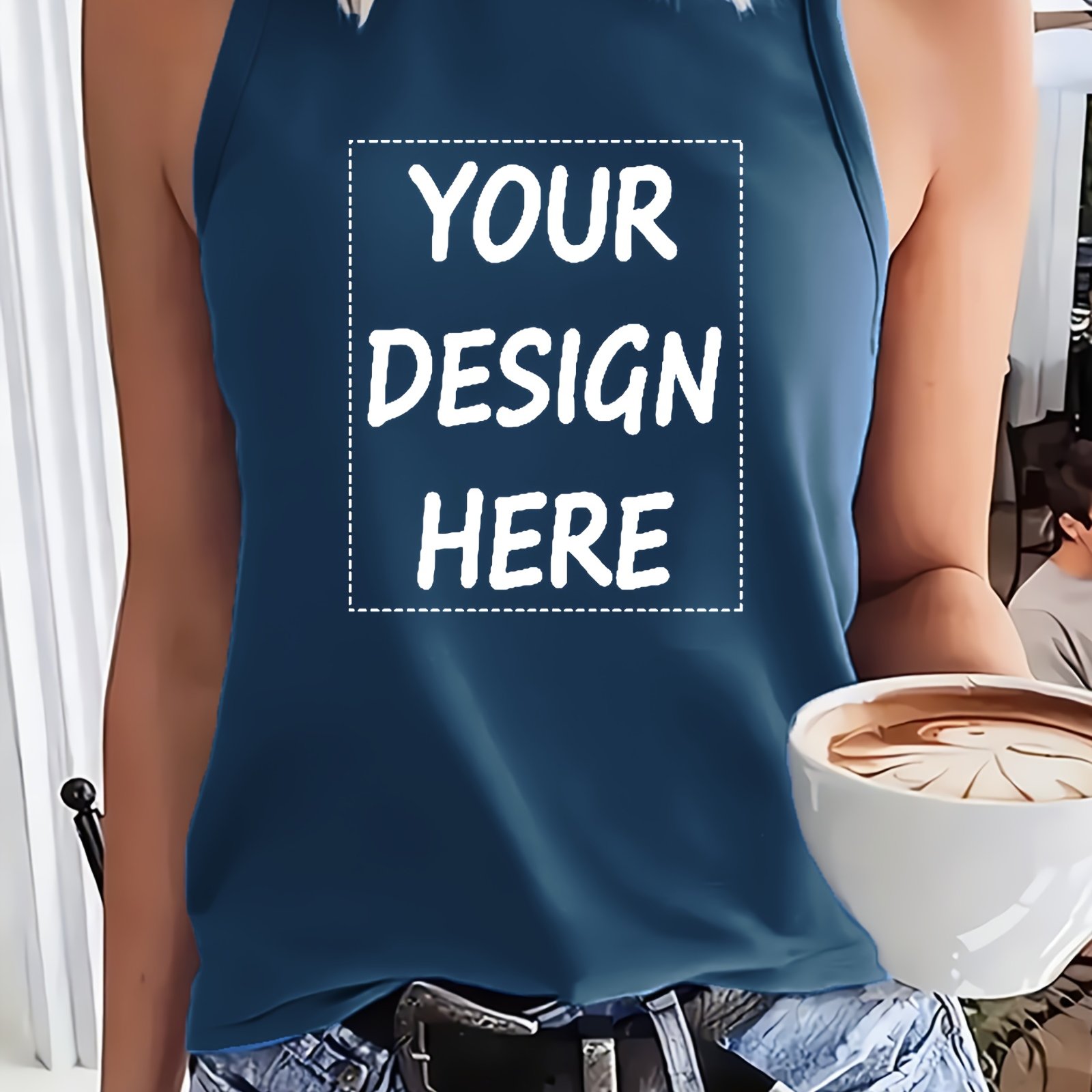 TEMU 1pc Customizable Women's Casual Athletic Round Neck Vest, Regular Fit, Summer Tank Top, Suitable For Team Activities, Sports, Corporate Events