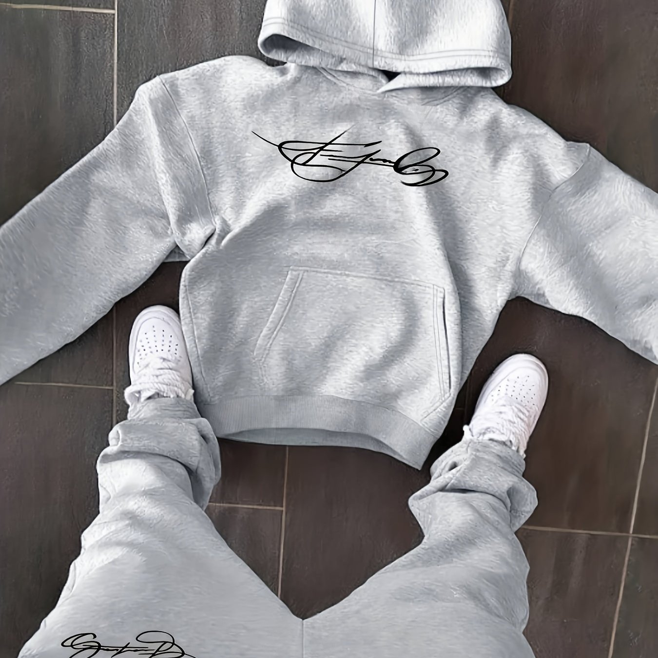TEMU Men's Autumn/winter 2pcs Set: Classic Letter Printed Hooded Sweatshirt casual Sweatpants, Get 2pcs