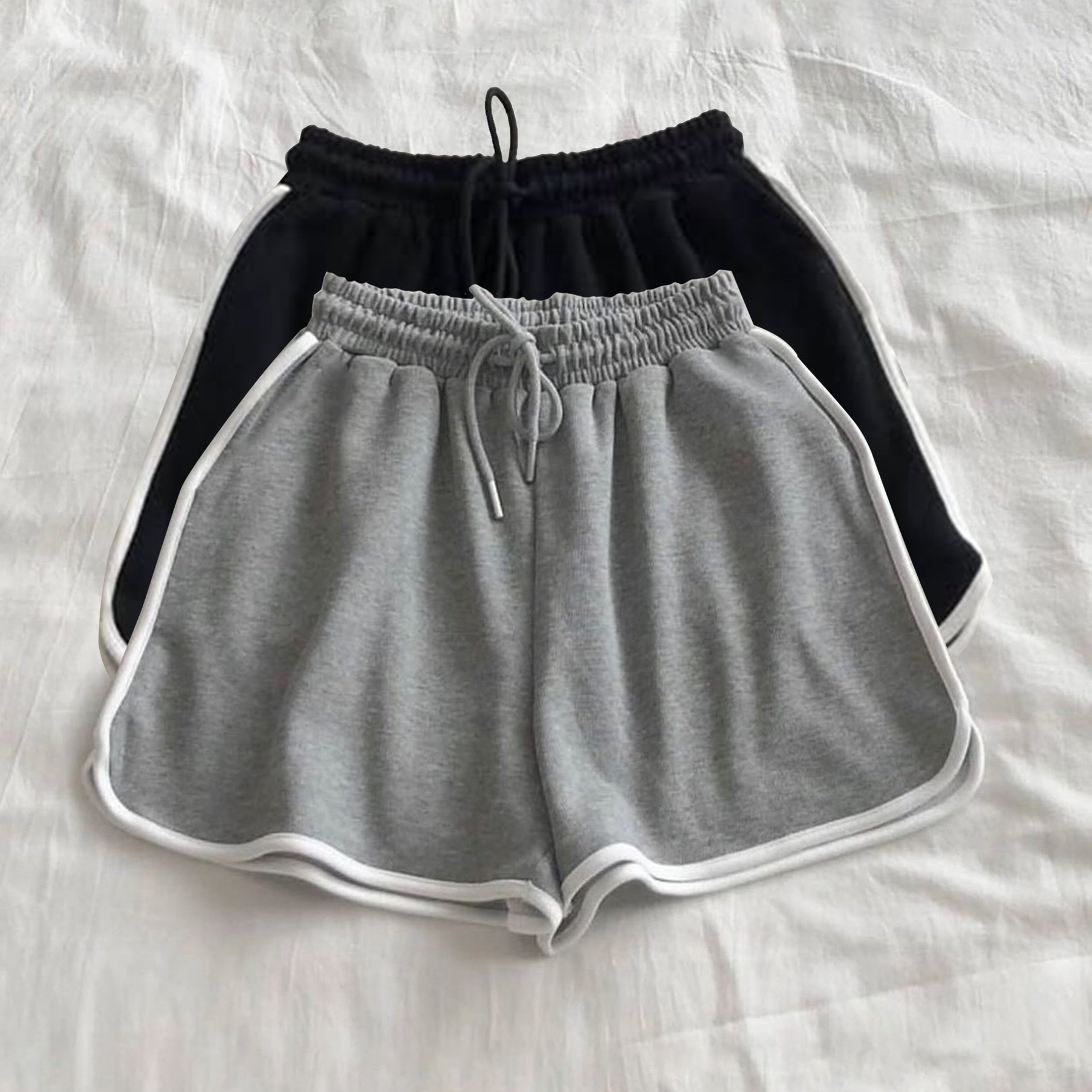 E-shop 2er-Set Damen Shorts, Y2K Seitenstreifen , Mehrteiliges Set in Unifarben, und Lässig, Bequeme , Shorts mit elastischem Kordelzug für Draußen