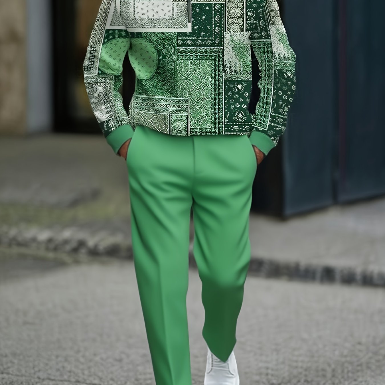 Image of Retro Perris Floral Suit | Splicing Design, Half-zipper Collar, Paisley Print, Durable Construction, Style- Men's Fashion, Daily Wear, Going Out And , Fashion Stylish Suit
