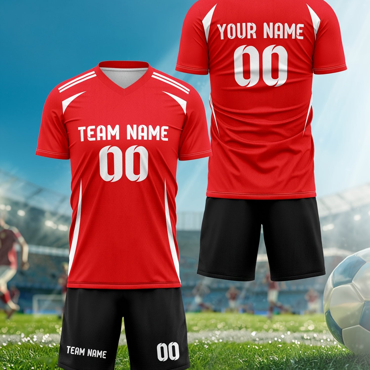 TEMU 2024 V-neck T-shirt Football Uniform Suit Men's Custom Name And Number Adult Jersey New Student Training Sports Uniform Comfortable Breathable