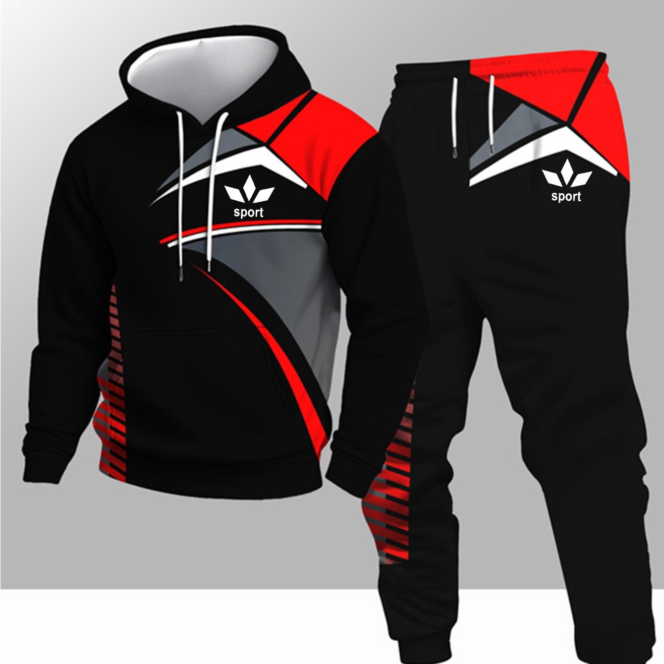 TEMU Spring And Autumn Season Fashion Pattern Print Spring Autumn Trendy Hooded Sweatshirt 2pcss Set Outdoor Set, Men's 2pcss Set, Casual Sports Set