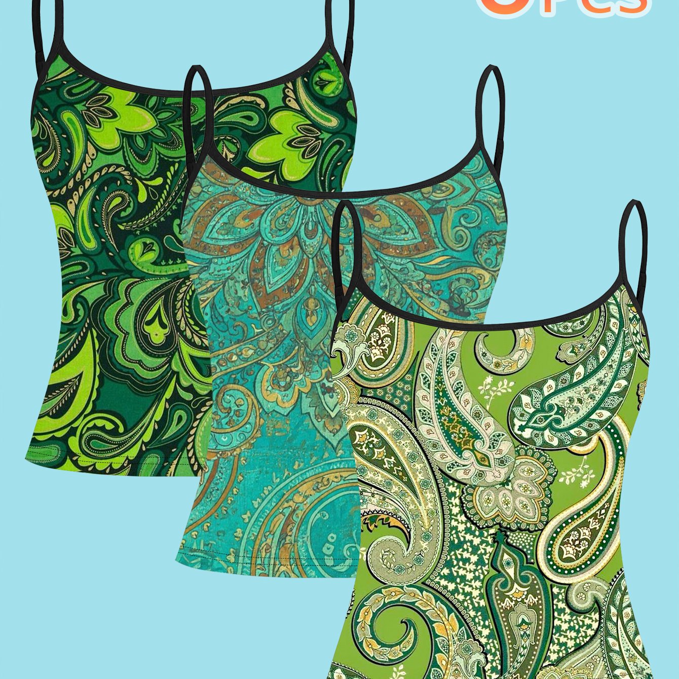 TEMU Set Of Flower Print Women's Camisoles With Thin Straps, Featuring A Forest-themed Artistic Style