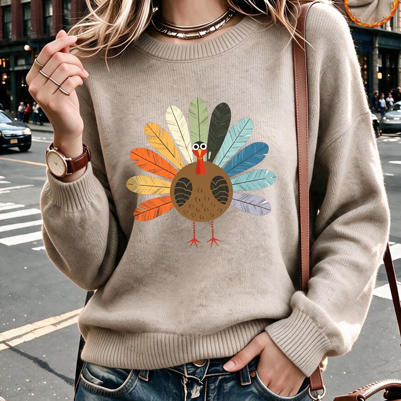 TEMU Women's Thanksgiving Turkey Sweater, Cute Colorful Graphic Pullover, Oversized Long Sleeve Fall Top, Casual Loose Fit Daily Outfits