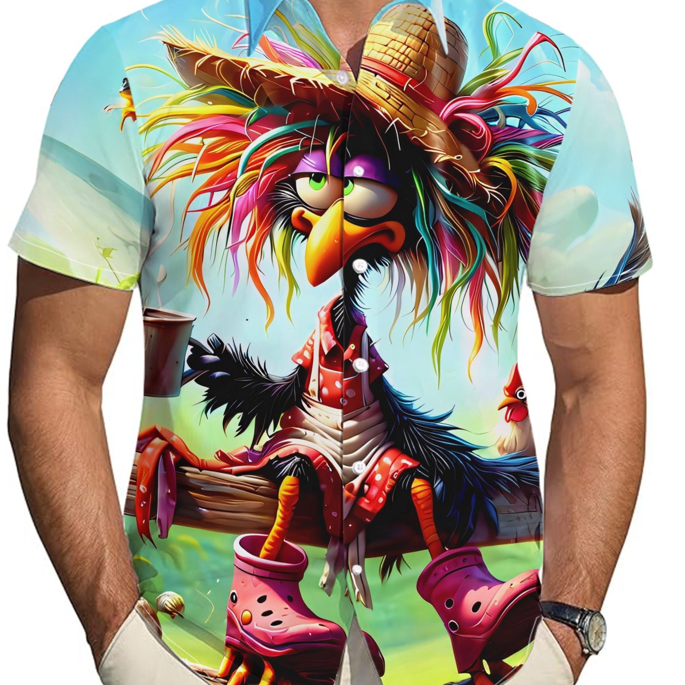 TEMU Men's Hawaiian Shirt Short Sleeve Button-up Collar - Loose Fit Breathable Summer Beach Shirt With Hawaiian-themed Button Patterns (tropical Bird