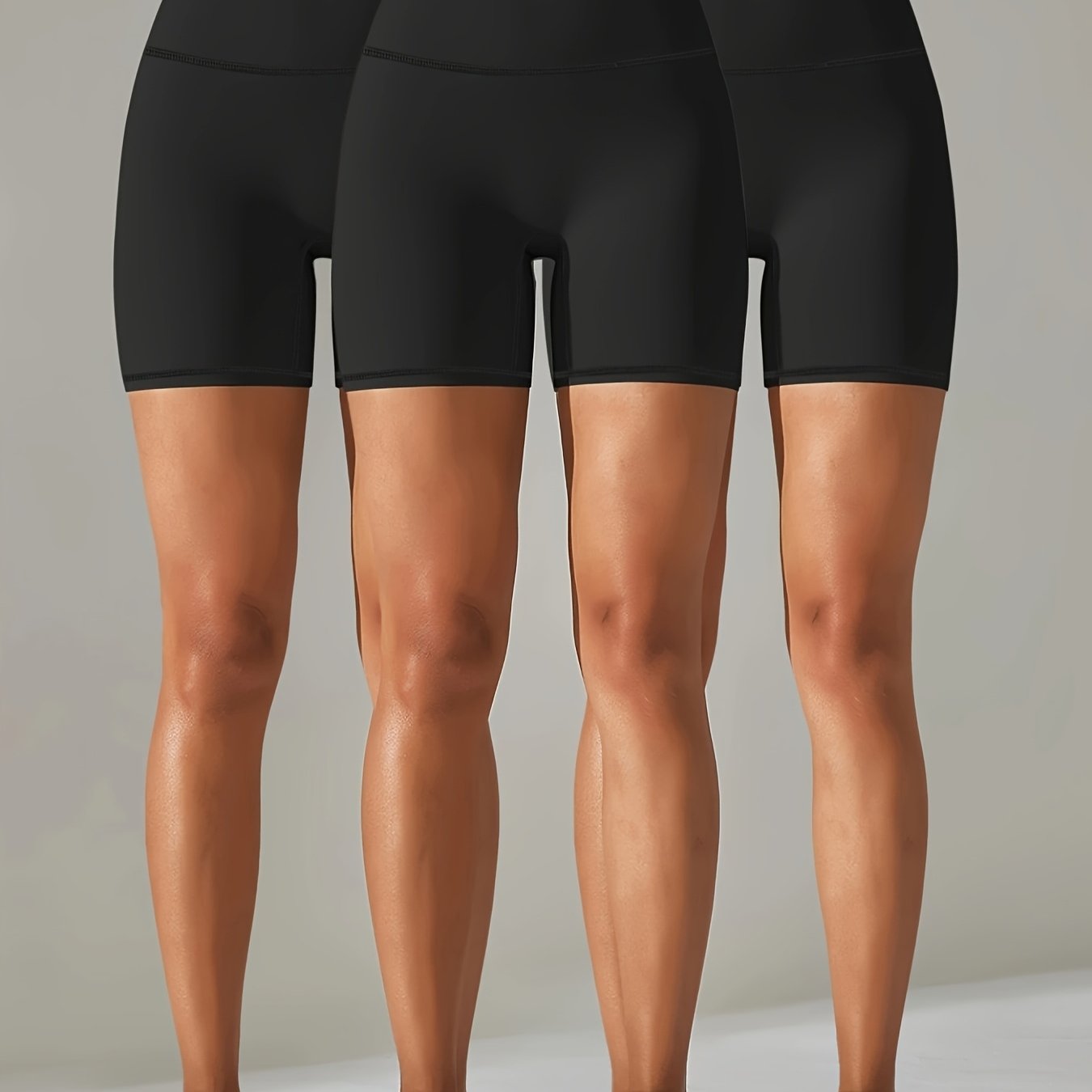 Image of 3pcs Spring/-waist Tummy Control Lift Women's Stretchy Outdoor Casual Fashionable Versatile Sports Solid Color Shorts Set
