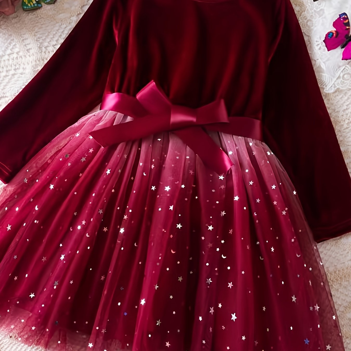 Image of New Autumn/winter Girls' Long-sleeved Dress, Korean Version Star Gradient Tulle Princess Dress, Christmas Dress