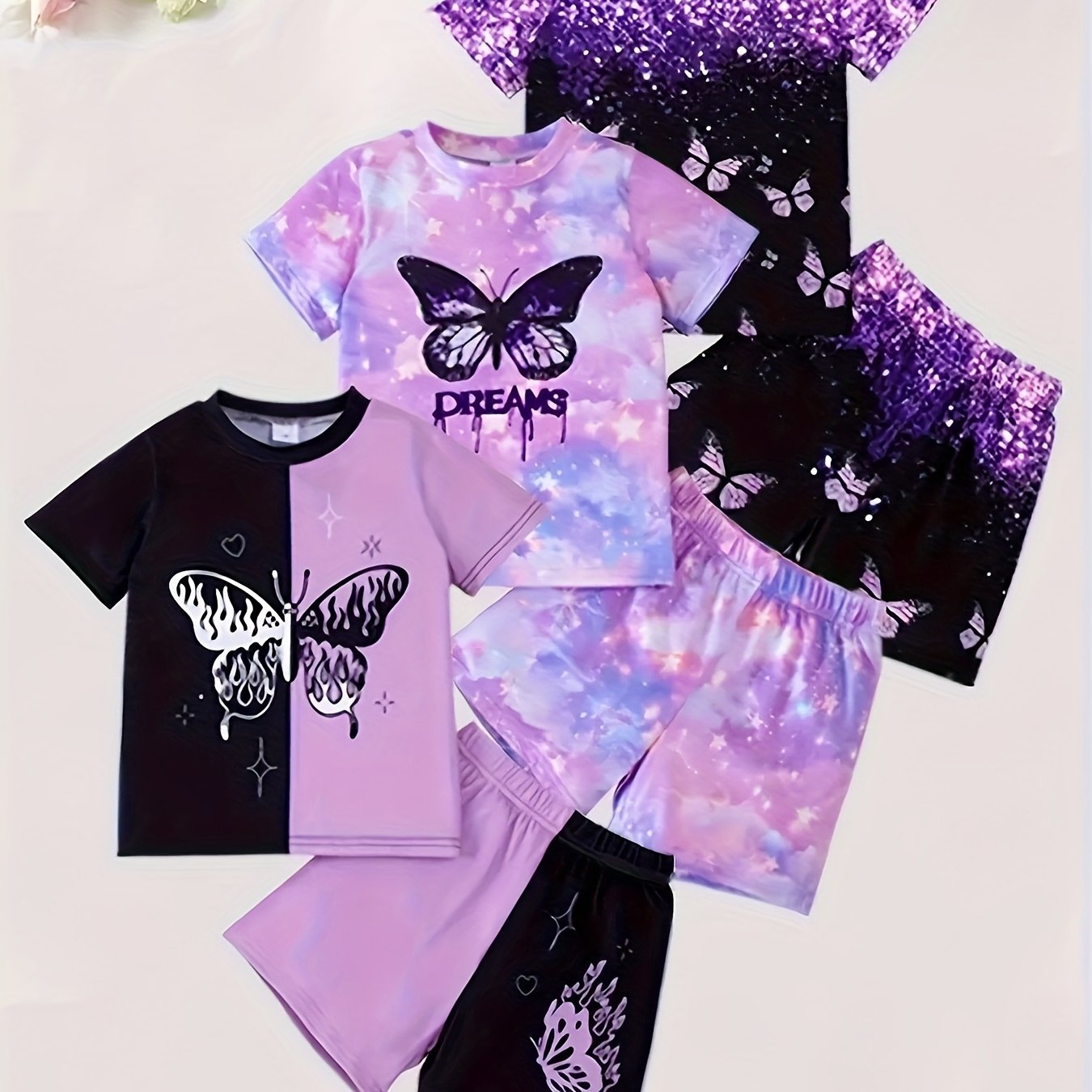 TEMU A Six-piece Outfit For Girls Featuring A Top With Print Shorts, For Outdoor