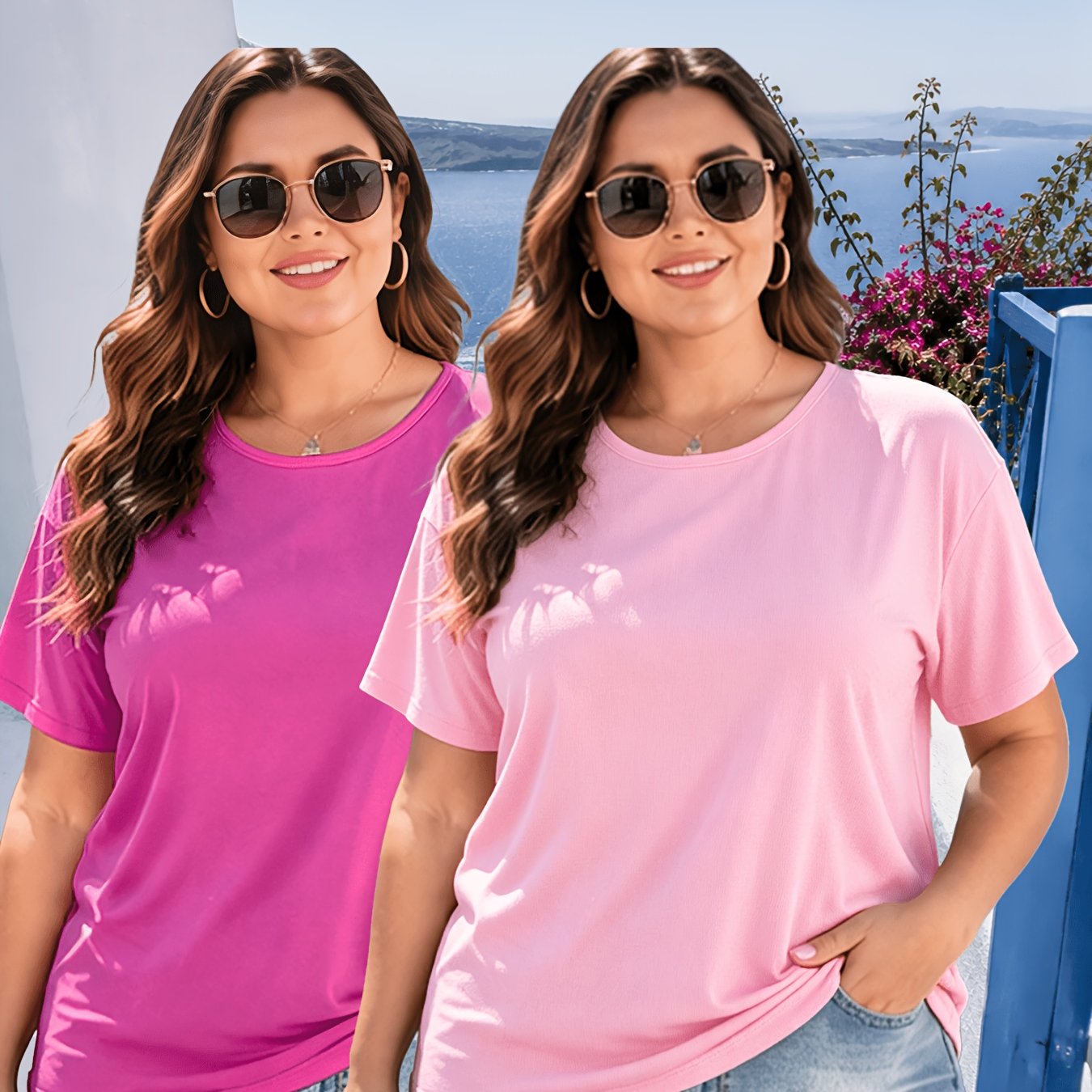 TEMU Plus Size, Plus Size Women's Short Sleeve 2pcs Set, Super Low Size Top, Multiple Colors Available, Fashionable Low-price Top, Solid Color Top