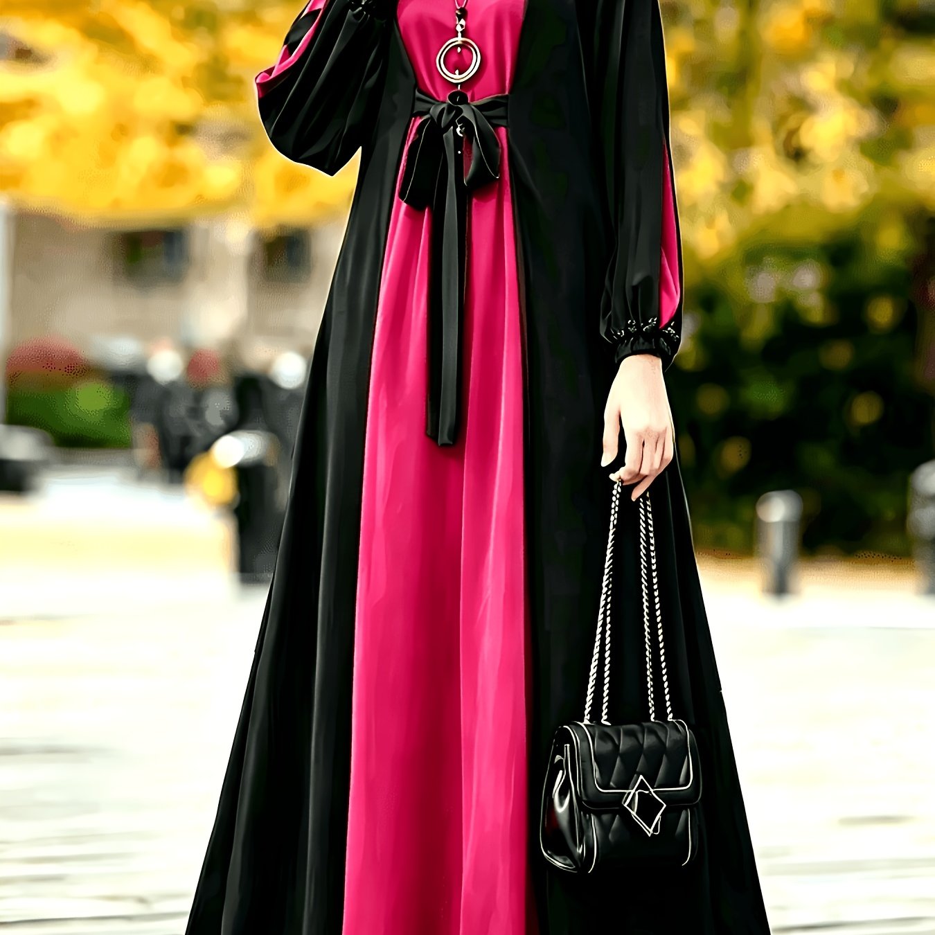 TEMU Abaya Lunga da Donna Musulmana con Cintura e Lacci, Elegante Abito per il Trasporto in Auto in , Elegante Musulmana Quotidiana, Ramadan,