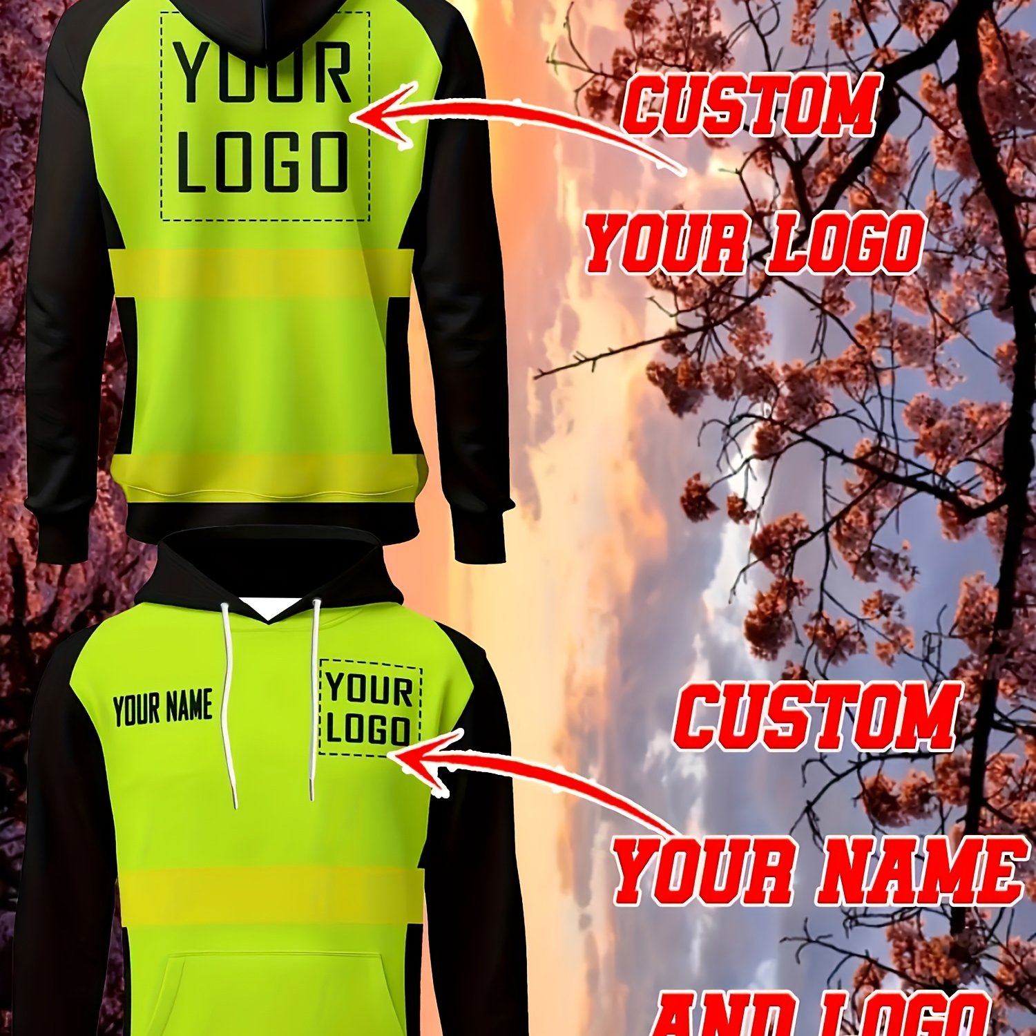TEMU Customizable Plus-size Men's Hooded Sweatshirt - Christmas, Halloween Patterns/text, Custom Personalized Design Area, Thick And Soft Custom
