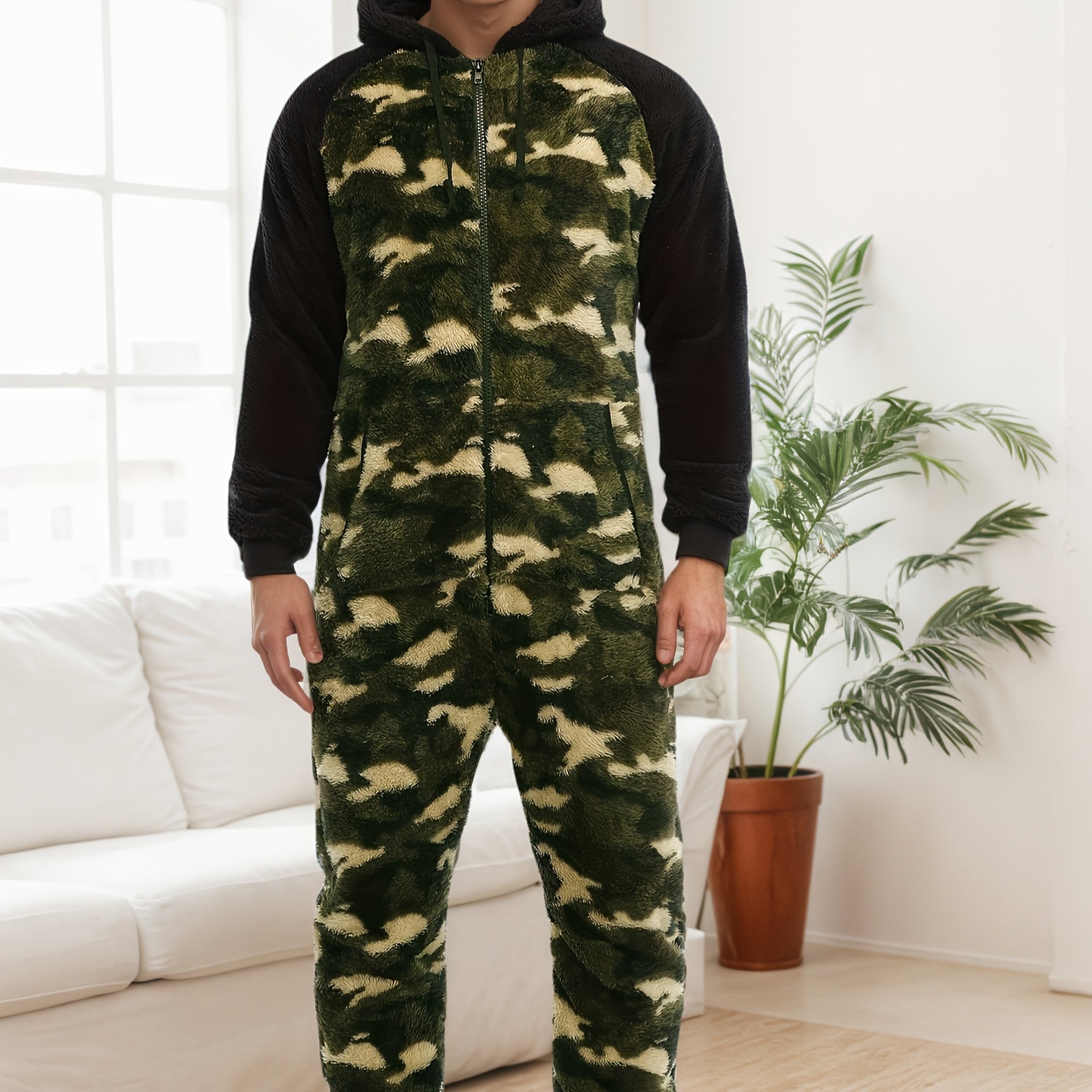 MonoconCapuchayCremalleraCompletaparaHombre-RopadeDormirdeInviernodeMangaLarga,TrajedeDescansoAislanteTérmicoconCapuchaconCordónAjustable,MonoHolgadoparaClimaFrío,DisfrazdeNavidadyUsoDiarioenInteriores/Exteriores-CierredeCremalleraFácil,RopadeDescansoparaInteriores,PatróndeCamuflaje,MaterialdeFelpa,PijamaconCremallera,RopaCómodaparaelHogar,RopadeDescansoAcogedora,TejidoCálido,SudaderaconCapuchaconCremallera,Amantesdel