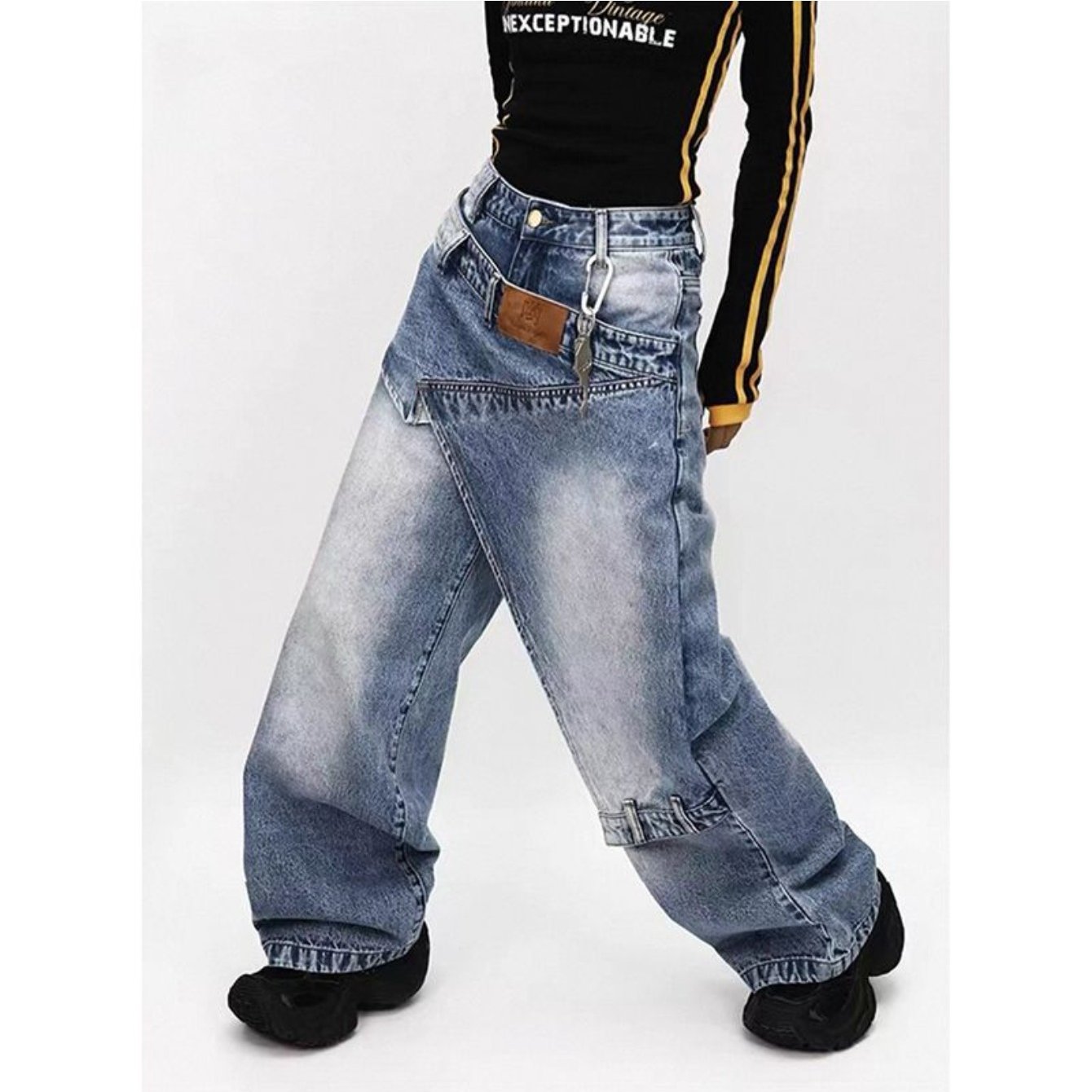 Design Fake 2pcs Stacked Jeans Spice Loose Lazy Loose Floor-mopping Trousers