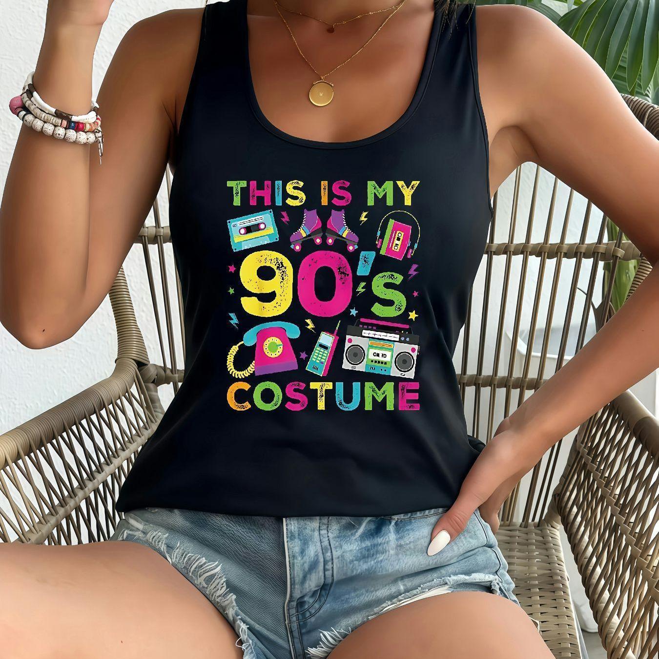 TEMU Camiseta Sin Gráfica de Estilo Retro de para Mujer - Chaleco Elástico y Casual con Estampado Floral Colorido, Ideal para Conjuntos de /Verano y