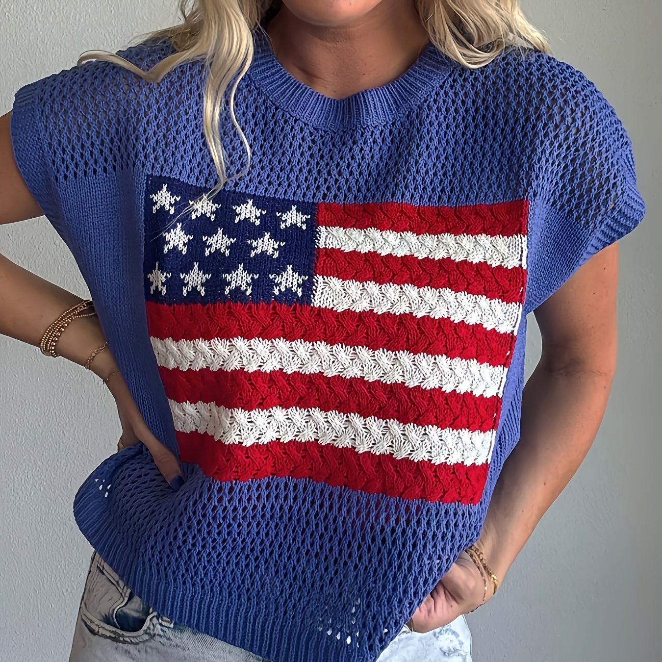 TEMU Flag Vest Women's Summer Hollow Out Sleeveless Casual Breathable Top