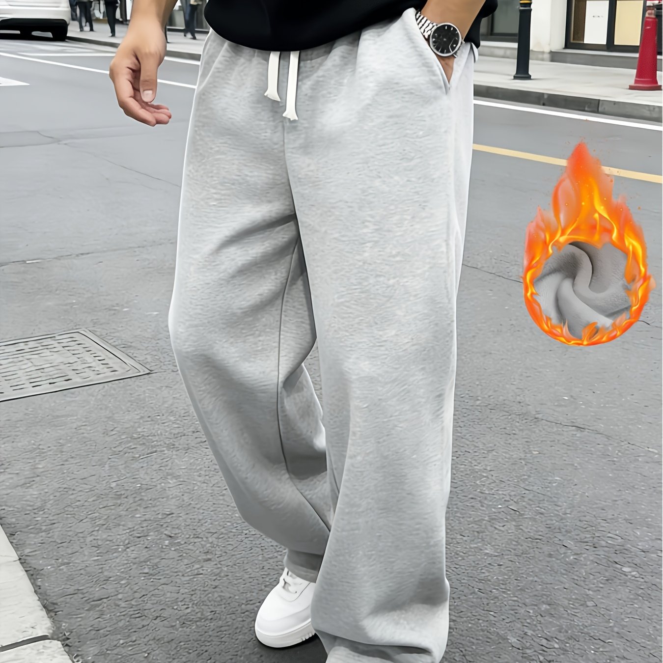 E-shop Lässige Herren Sport Hose, lockere Passform - Polyesterfaser, Kordelzug, Jogginghose, Streetwear und Outdoor Aktivitäten, warme Fleece-Hose für