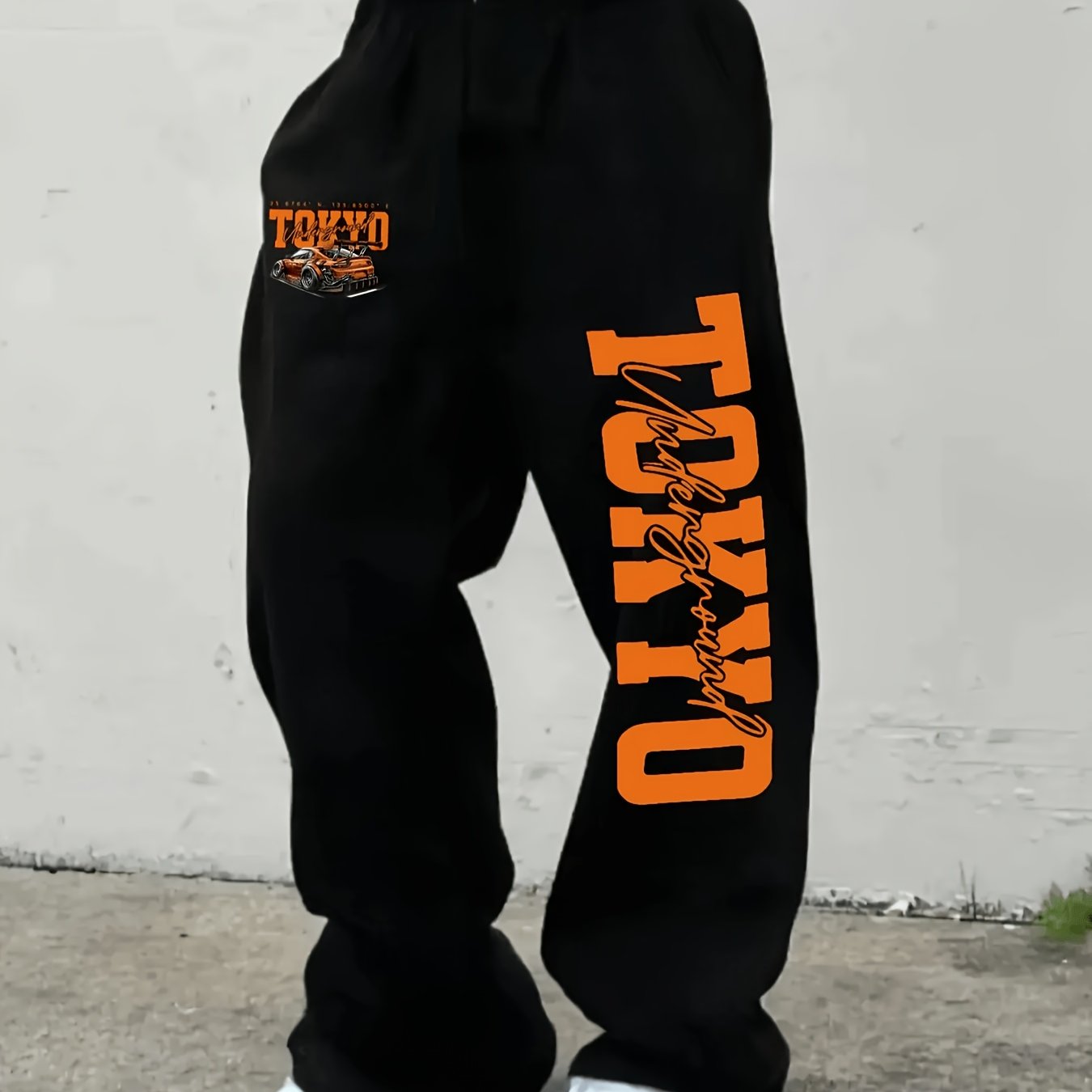 TEMU Men's Casual Sports Long Pants, Tokyo Racing Print Drawstring Wide-leg Jogger Pants, Four-season Loose Fit Men's Trousers, Plus Size Men's