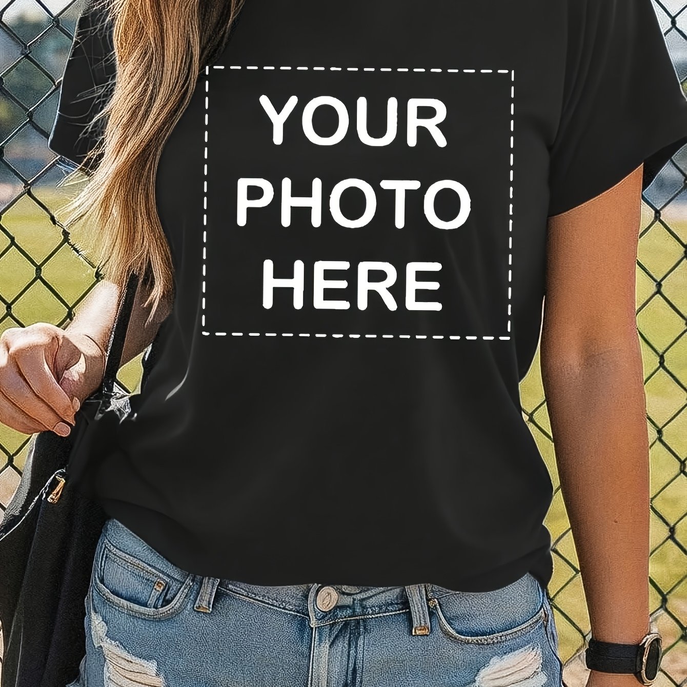 TEMU Personalized T-shirt For Women - Comfortable And Material, Complete Custom Text And Image Printing (create Your ) - Casual And Outdoor T-shirt,