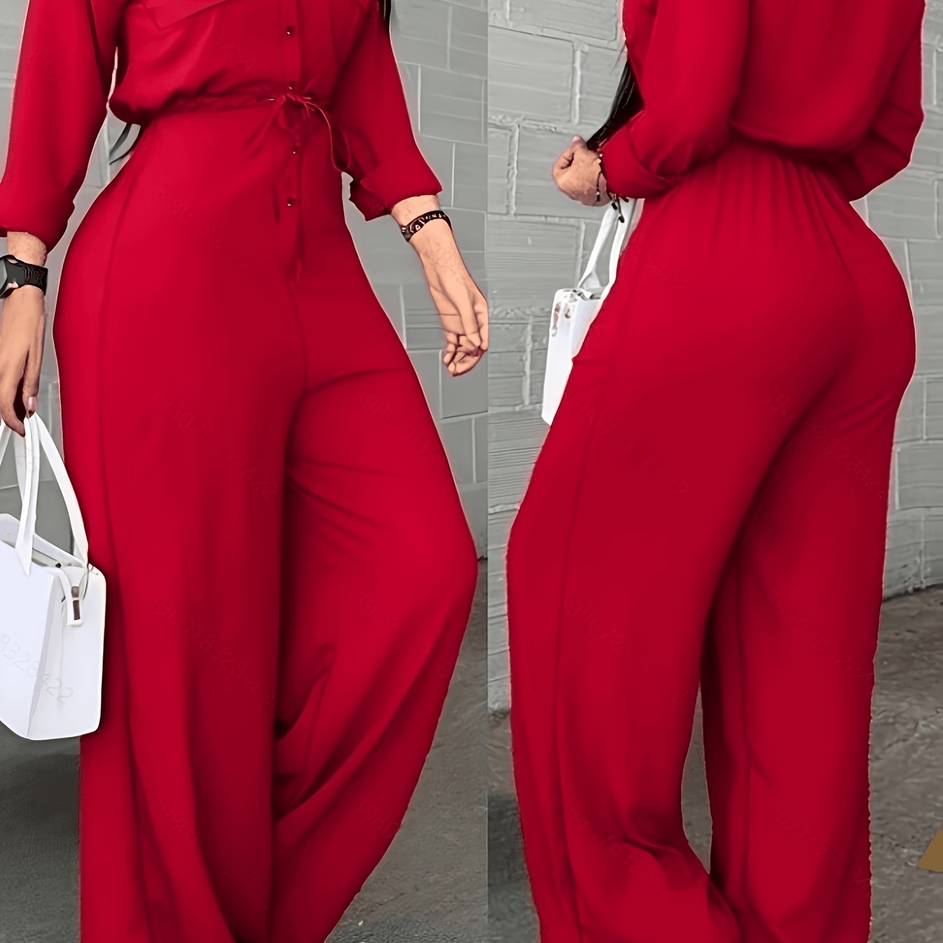 TEMU Combinaison Femme Printemps Automne Tendance Décontractée à Boutons et Cordon de Serrage