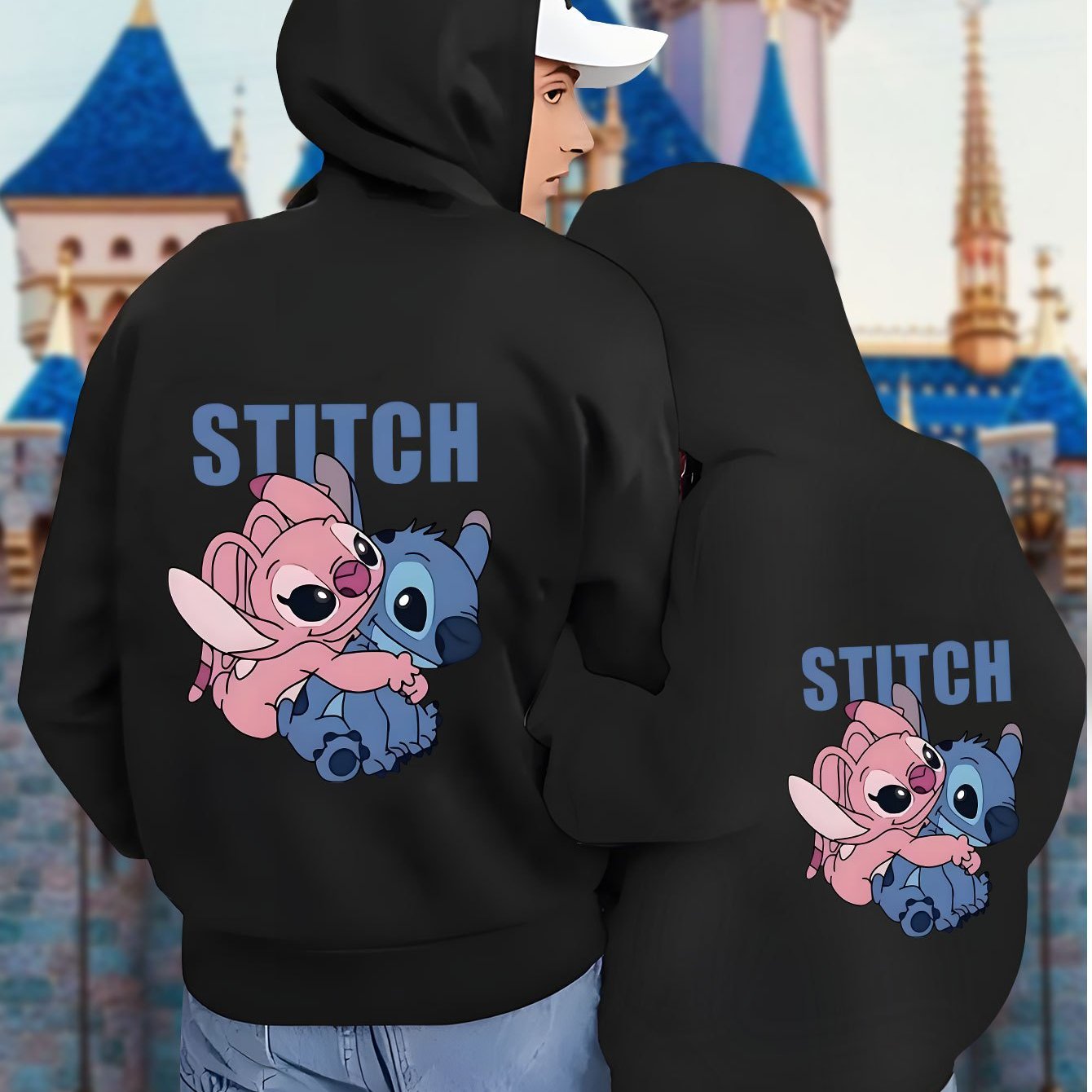 TEMU Couple - " & Stitch: Warm Embrace" Print Hoodies, Fashionable Kangaroo Pockets, Comfortable Long-sleeved Casual Hoodies