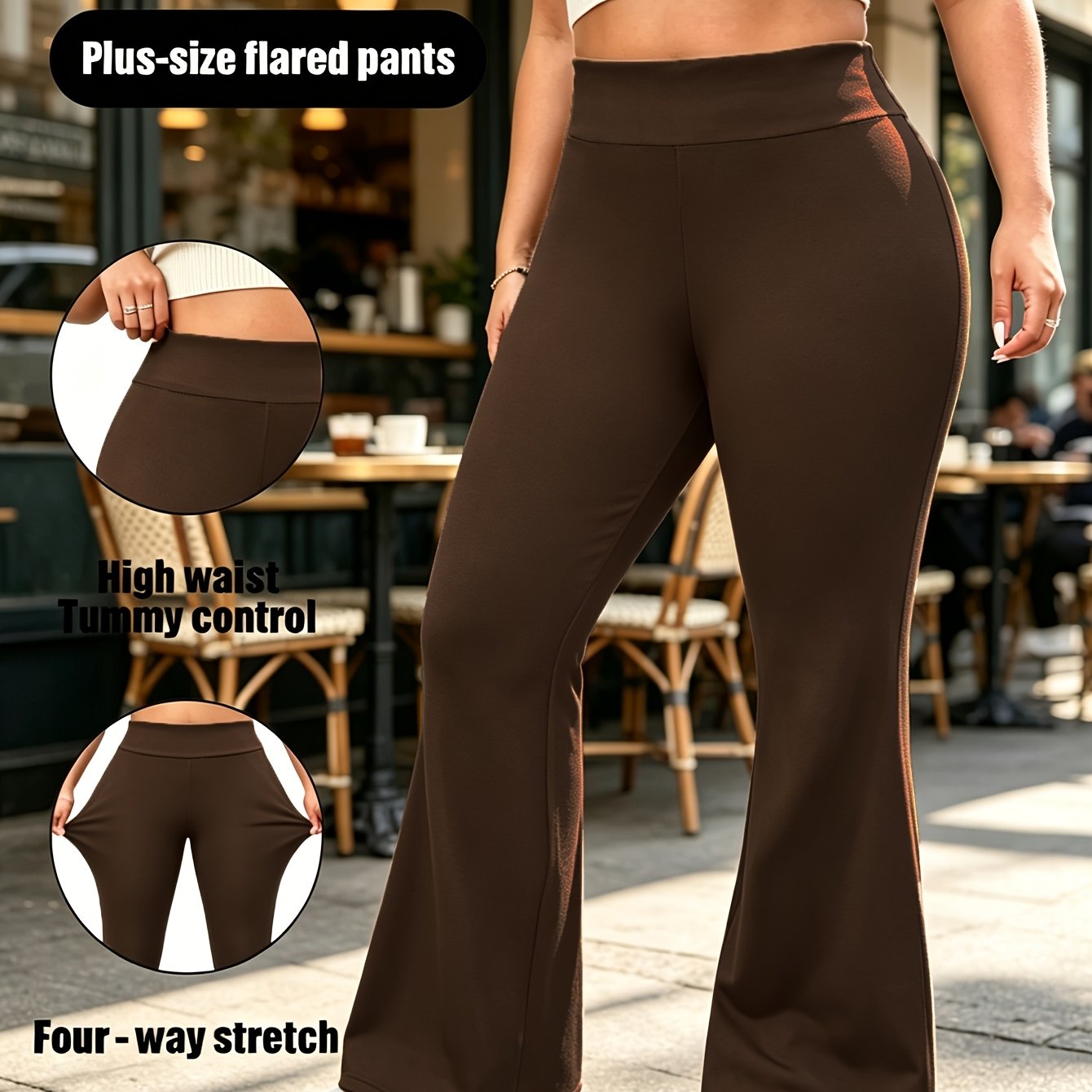 TEMU 1pc Of Coffee--size Women's Yoga Flared-leg Pants, High-waisted Tummy-control Sweatpants, Elastic, Soft, And Stylish Leggings Suitable For Daily