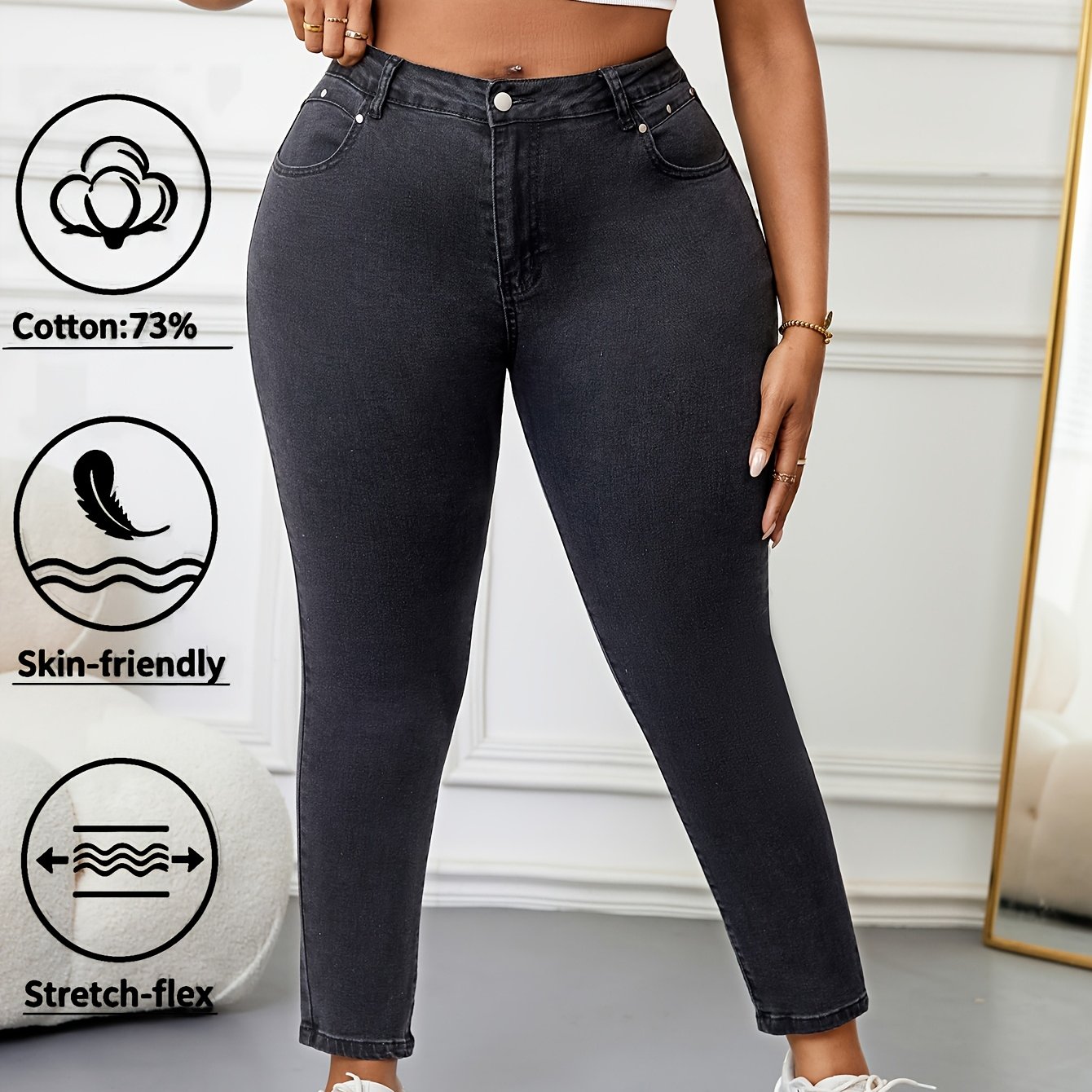 Women's Plus Size -lifting Slim-fit Ankle Jeans Stretch Denim Fashion Casual