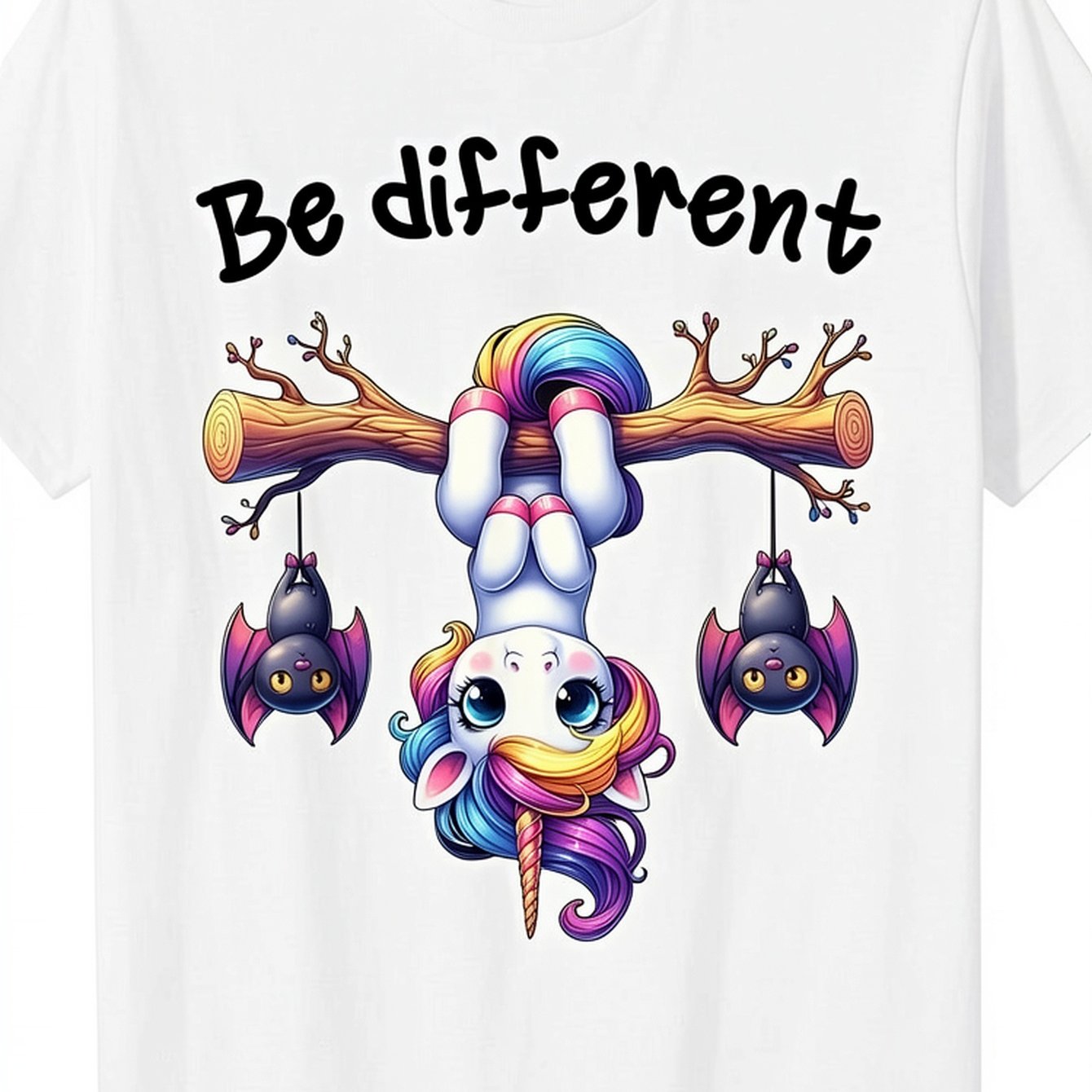 TEMU Funny Unicorn T-shirt For Men Women Black, Crew Neck, Stretch Fabric, Regular Fit, Casual Wear