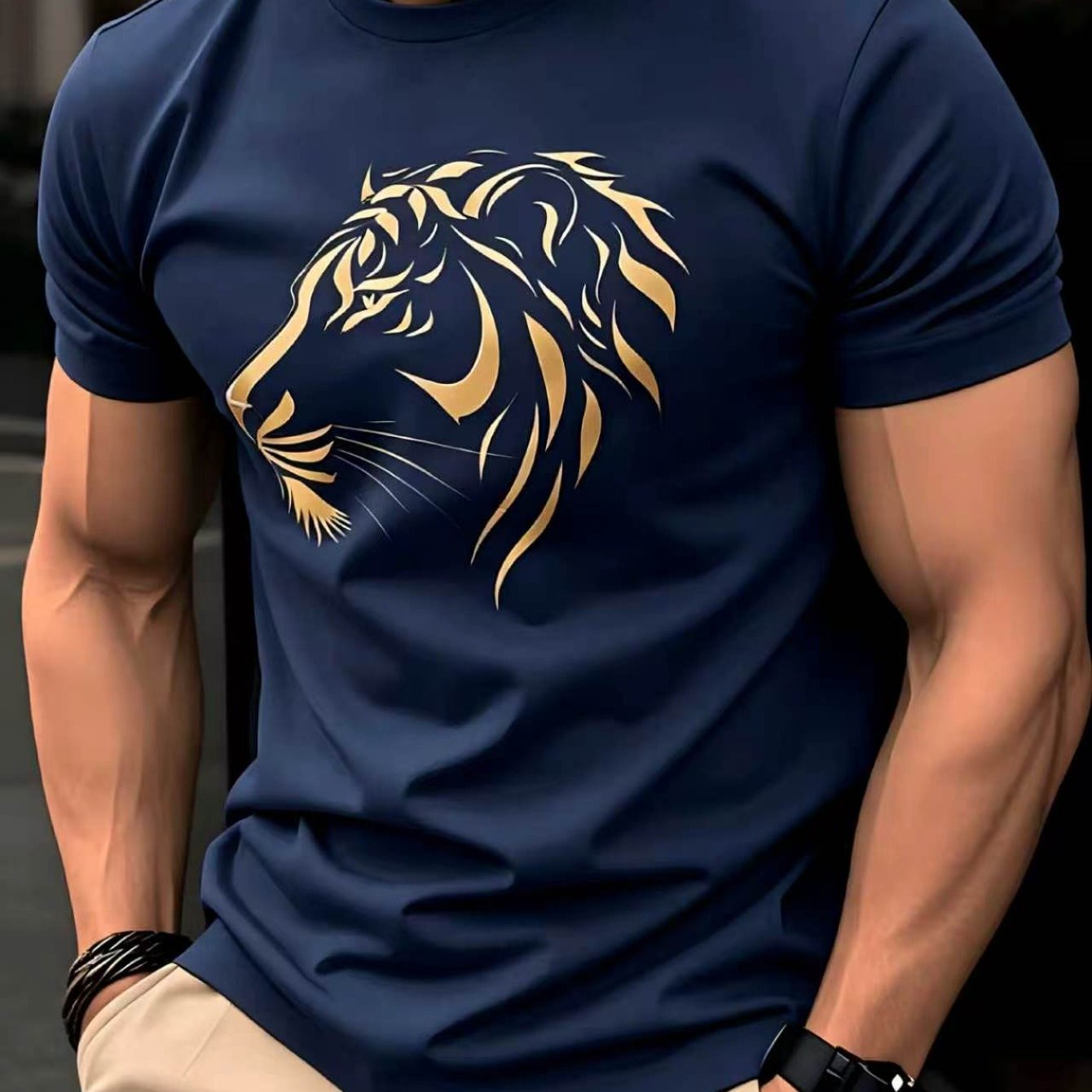 TEMU 2026 Men's Fashion T-shirt, Black And Head Pattern Print, Classic And Versatile, Trendy And Fashionable, Ideal Gift