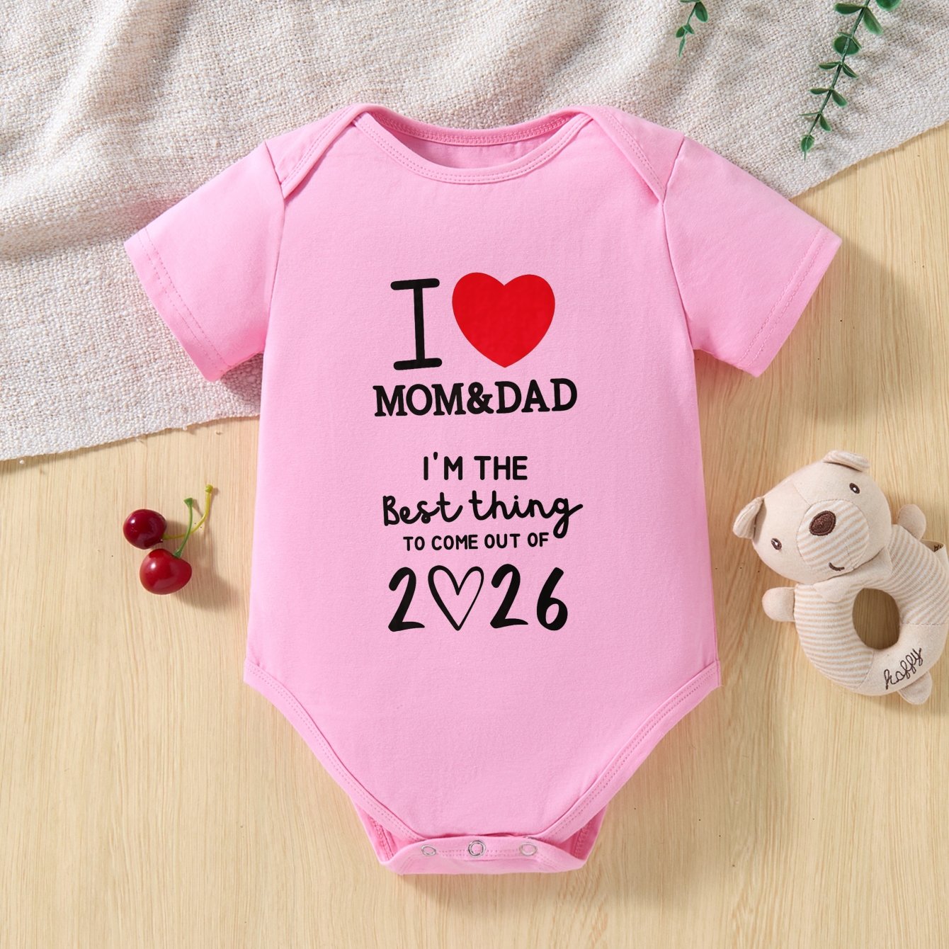 Image of Baby Onesie Short Sleeve I Love Mom And Dad Im The Best Thing To Of 2026 Print For Newborns And Infants Unisex Breathable Comfortable Pure Cotton Outdoor Wear 4 Colors , Perfect For Outdoor