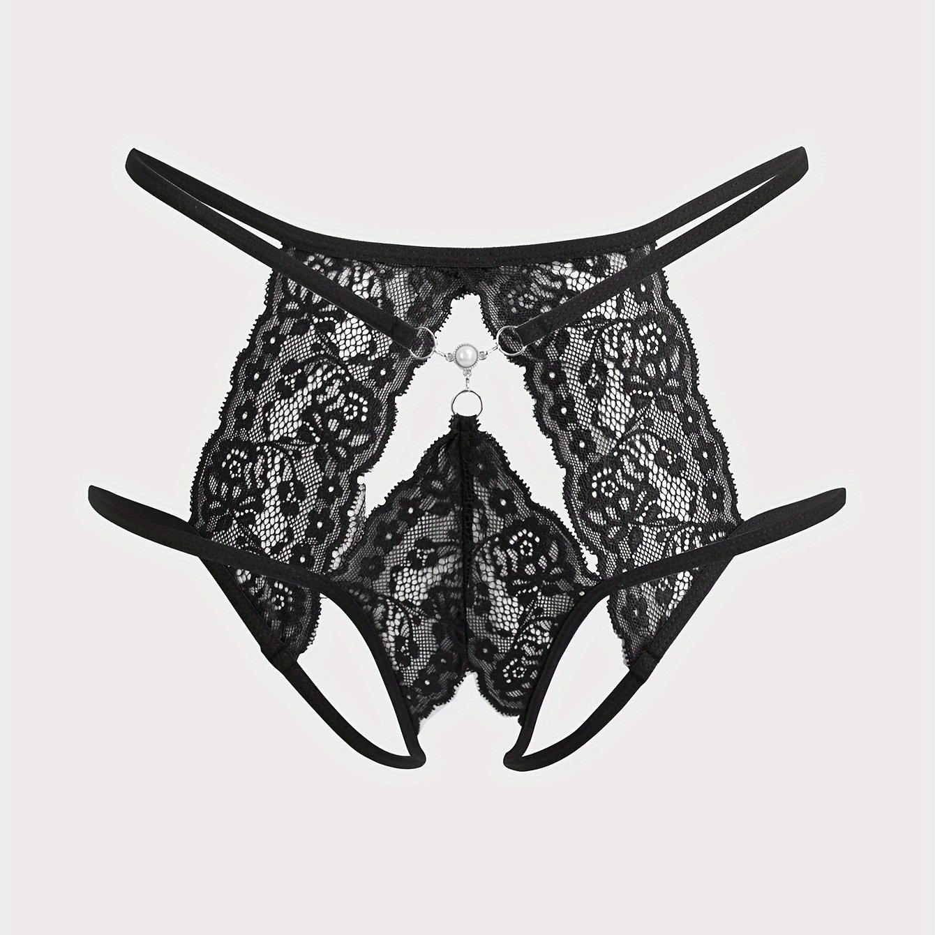 Floral Lace Mesh Thongs Hollow Open Crotch Faux Pearl - Temu
