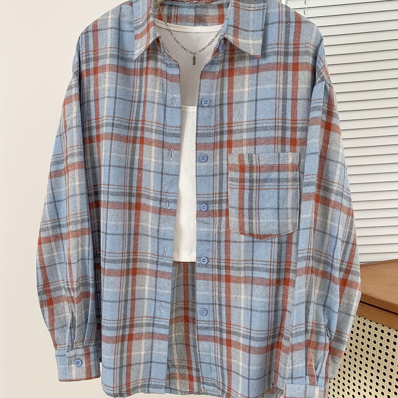 TEMU Camicia a quadri morbida da donna, giacca casual a maniche lunghe facile da indossare, top a