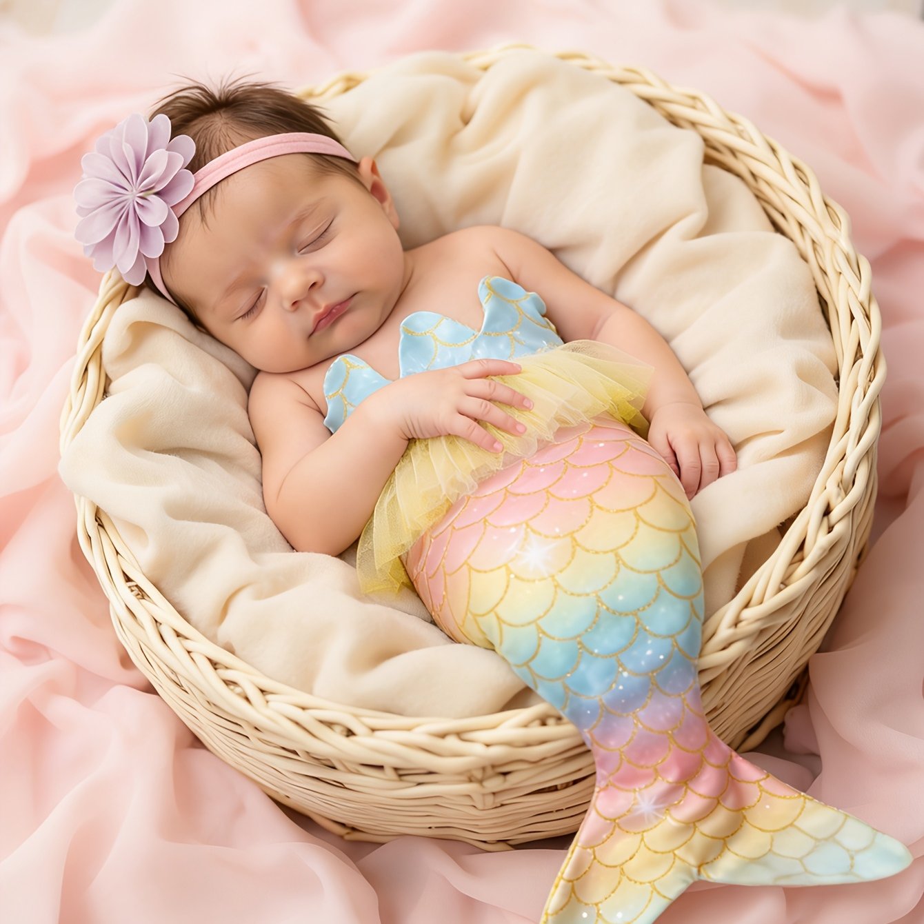 TEMU 2pcs Newborn Mermaid Tail And Headband Set, Baby Knitted Mermaid Tail Outfit, Cute Mermaid Photography Costume Set, Book Week Costume