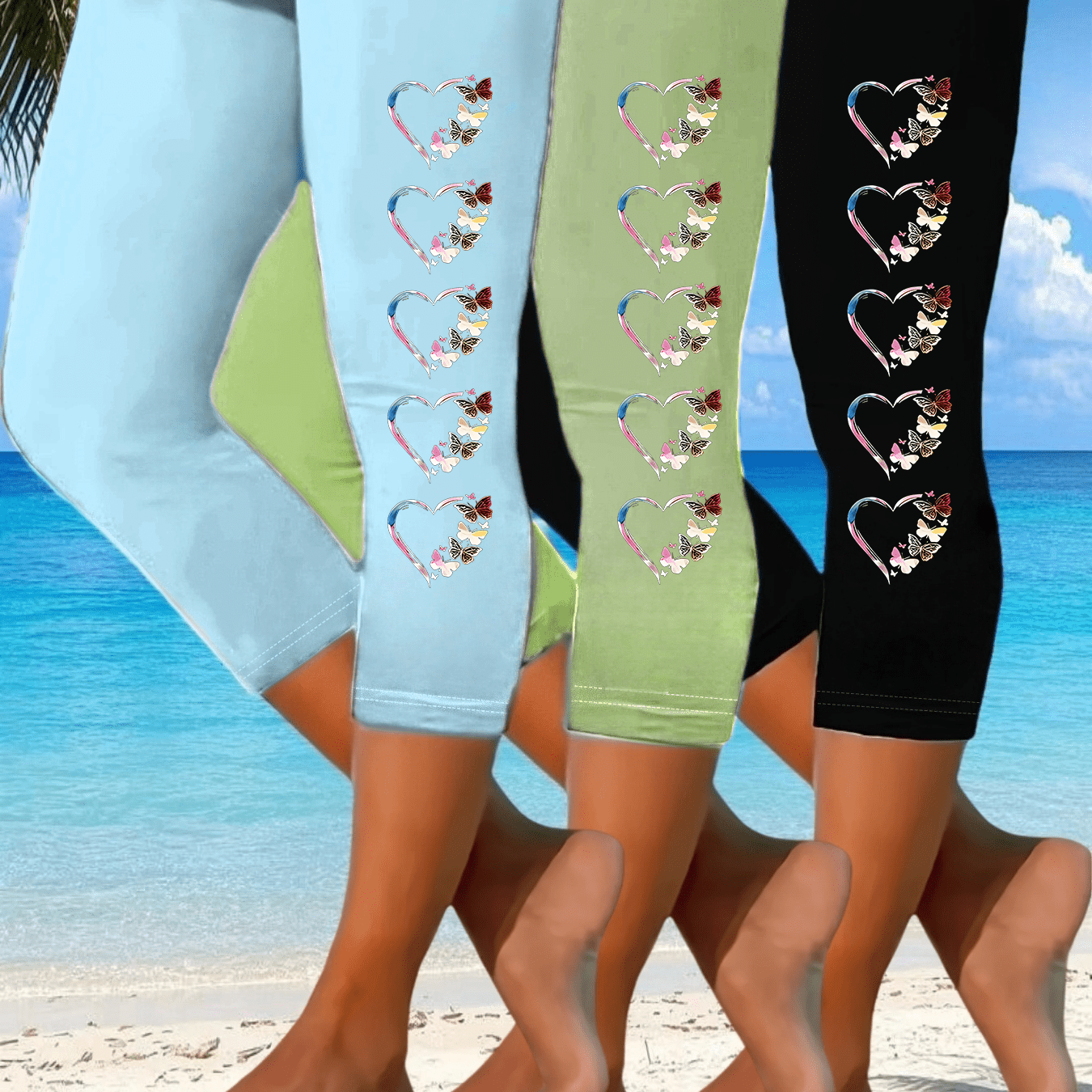 TEMU Grote maten, uitgebreide 3-delige set met bedrukt , casual broeken in grote maten, leggings voor dames in grote maten 7/8-lengte capribroek met