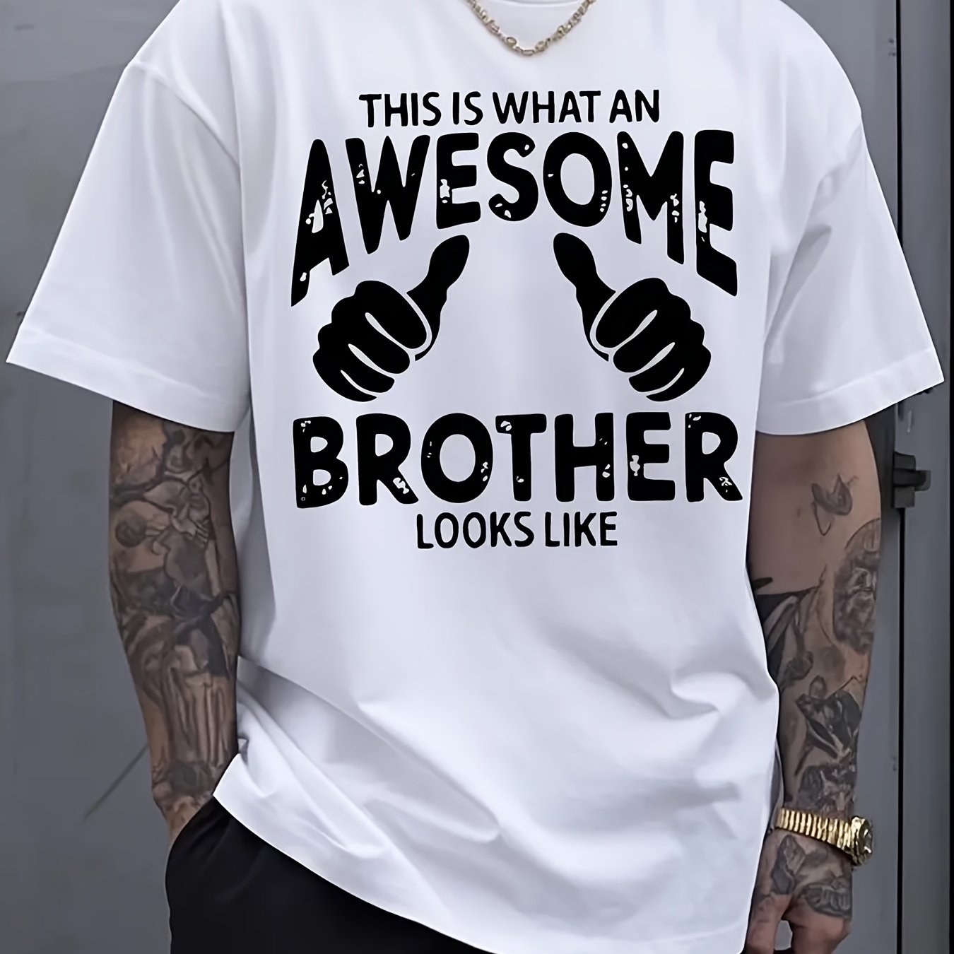 TEMU Men's Funny "this Is What An Awesome Brother Looks Like" T-shirt - Retro Thumbs Up Graphic Tee Suitable For Brothers, Soft Breathable Loose Fit