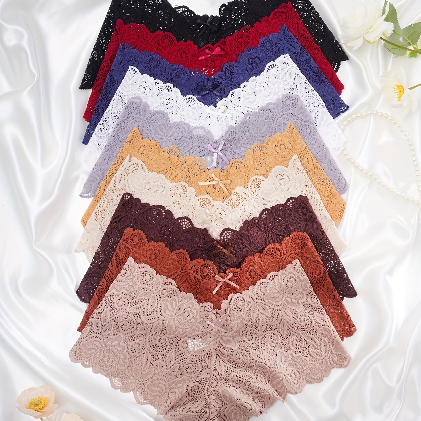 Image of 10pcs Pack Women's Plus Size Sexy Lace Underwear - Full-brief Triangle Panties With Soft Comfortable Coverage, Hand Washable Pack Suitable For Women's Lingerie Needs