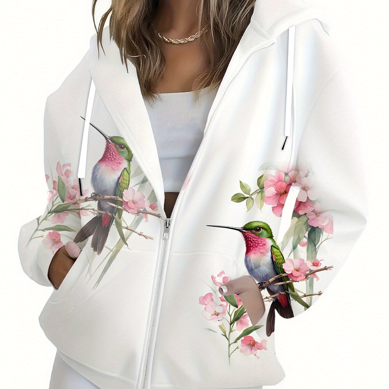 Image of Fashionable Women's Casual Floral Pattern 3d Printed Zipper Hooded Sweatshirt Autumn And Winter Long Sleeve Jacket Sweatshirt