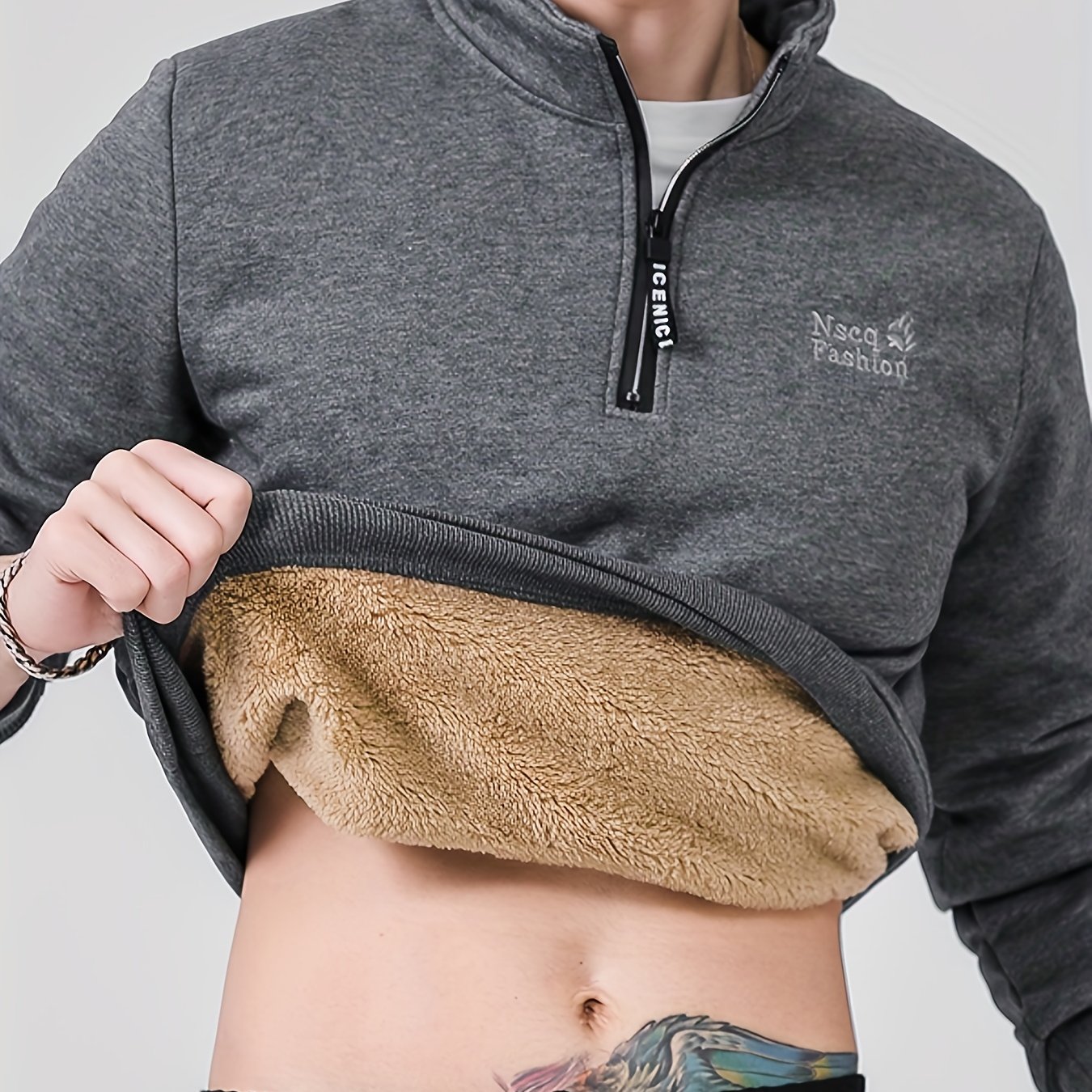 Autumn And Winter Men's Fashion Warm -lined Stand Collar Sweatshirt