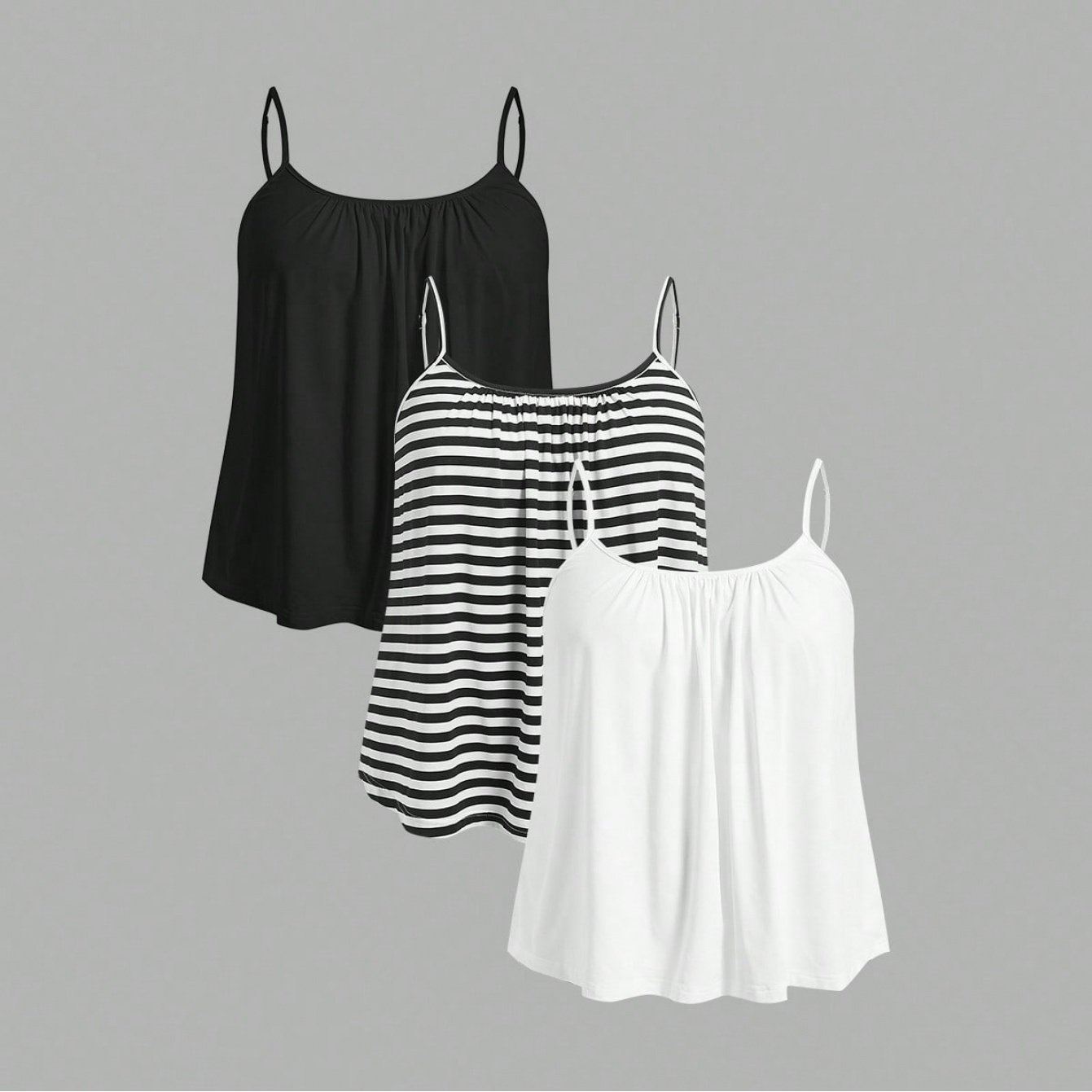 E-shop Plus Size - Plus Size - Damen Freizeit Plus Size Verstellbares Camisole 3-teiliges Set, Geeignet für verschiedene Anlässe