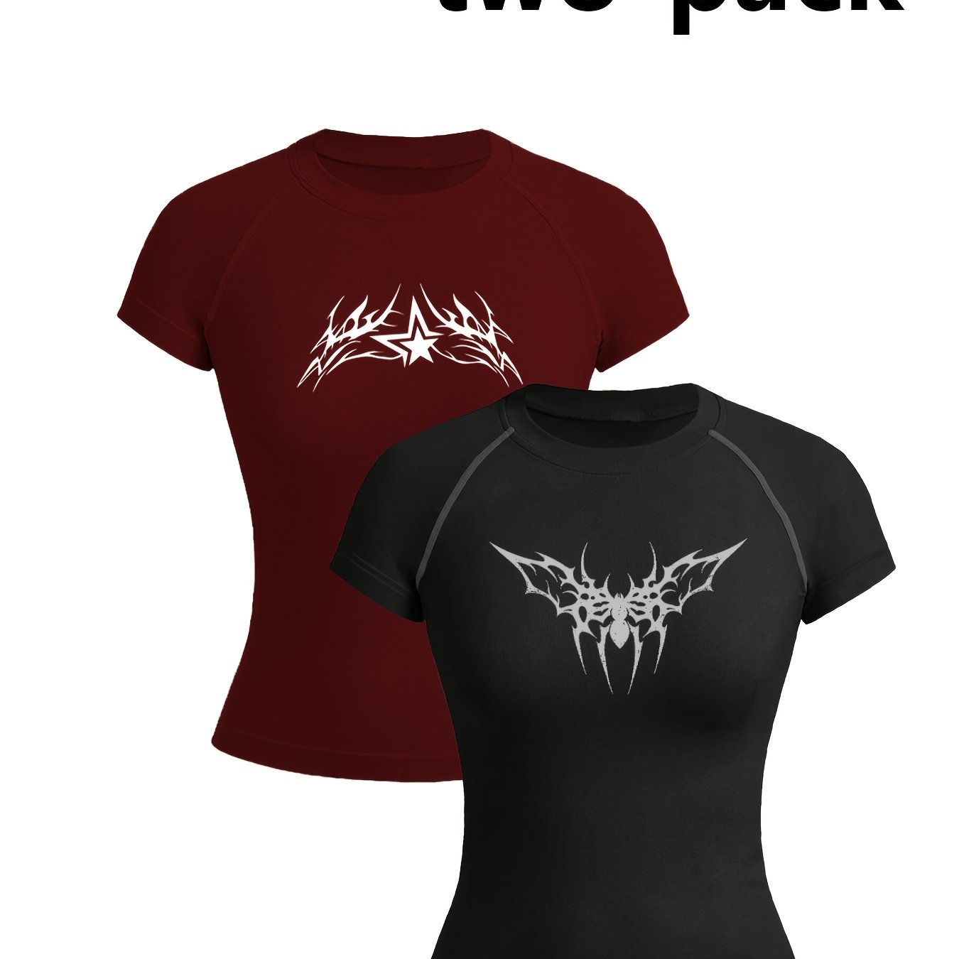 E-shop 2er-Set Damen T-Shirts Frühling Sommer Neues Rundhals Kurzarm Top Schweißabsorbierend und Atmungsaktiv