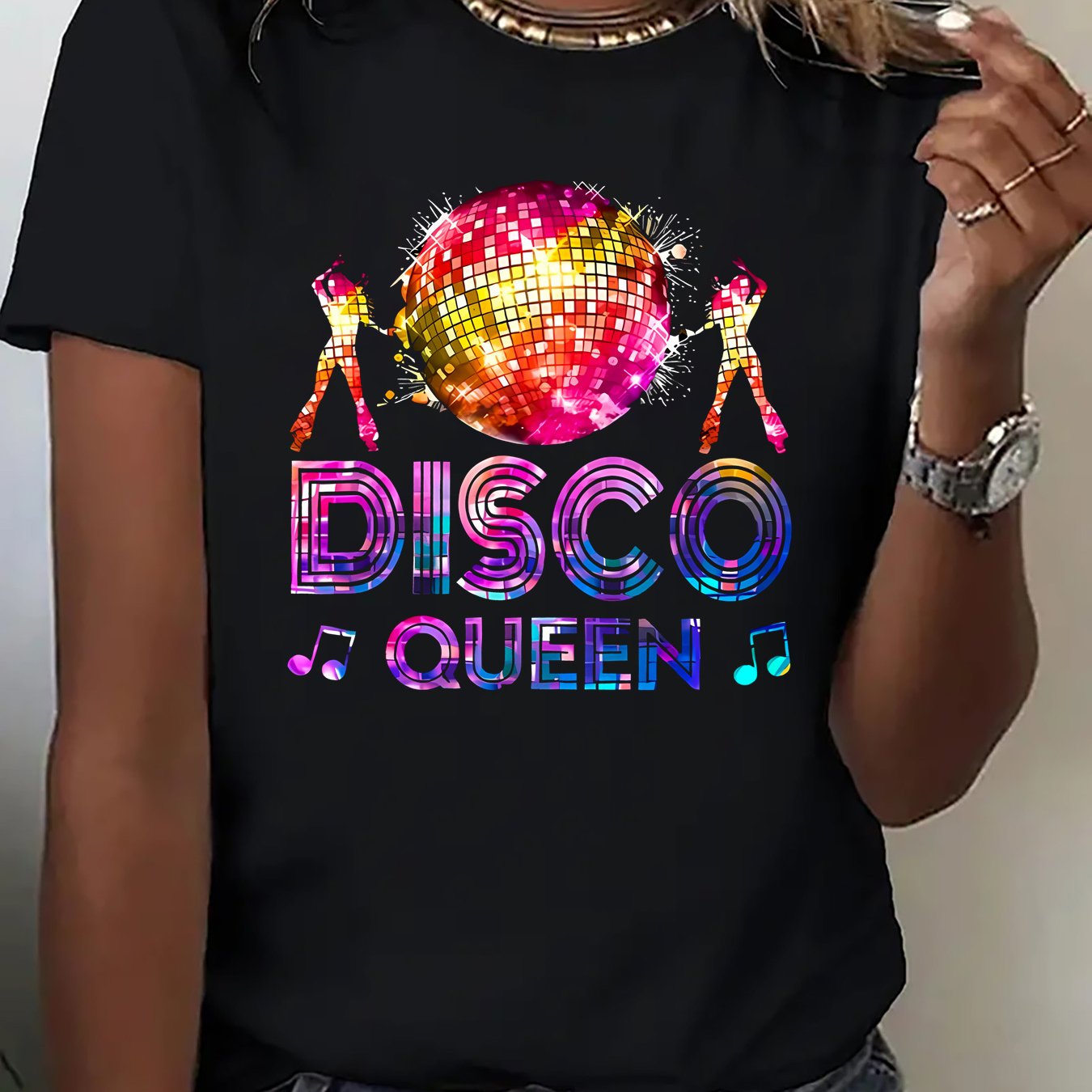 TEMU 1pc Summer New Arrival Short-sleeve T-shirt - Gorgeous Colorful Lantern Dance Print Short-sleeve T-shirt - Elegant Women's Apparel, Elegant Thin