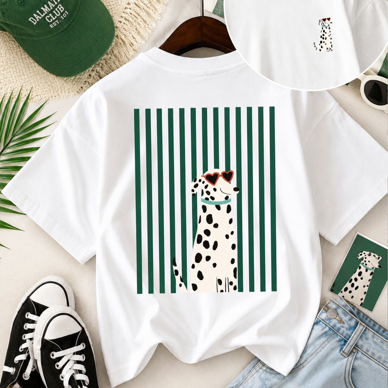 TEMU Women' Dalmatian Puppy Print T-shirt - Short Sleeve Crew Neck Loose With Dalmatian Dog Pattern, Suitable For - Casual Wear, Apparel, Hand