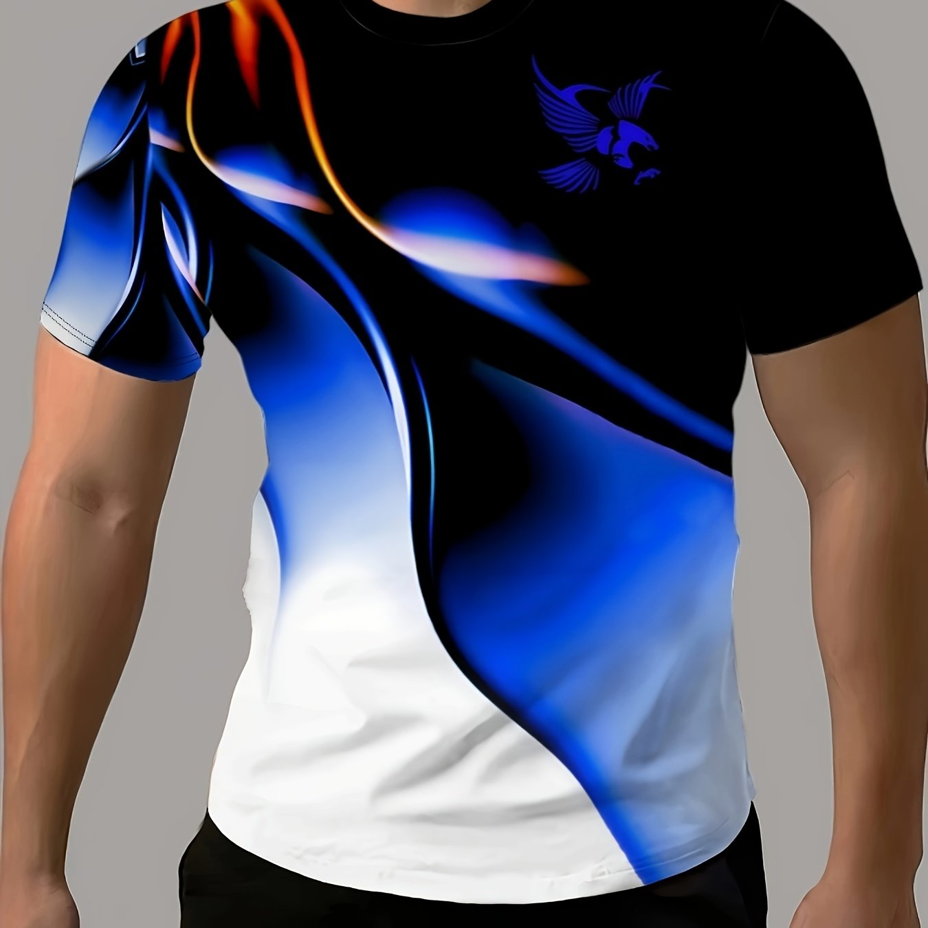 TEMU T-shirt pour homme à imprimé APQ3D, décontracté à col ras du cou et manches courtes, en polyester respirante et coupe légèrement extensible de