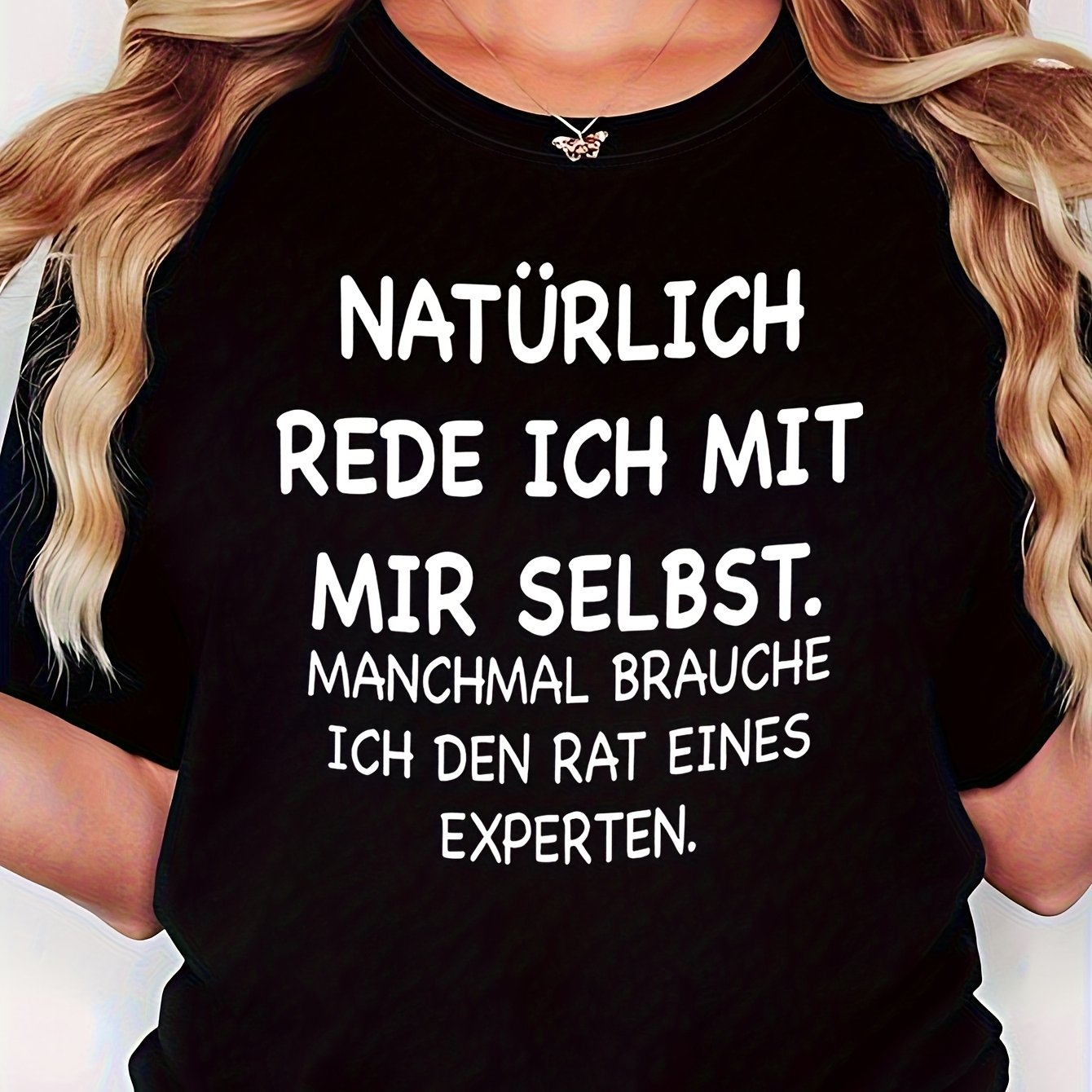 E-shop Deutsches Selbstgespräch Expertenrat Druck T-Shirt, Kurzarm Rundhalsausschnitt Freizeitoberteil für Sommer & Frühling, Damenbekleidung