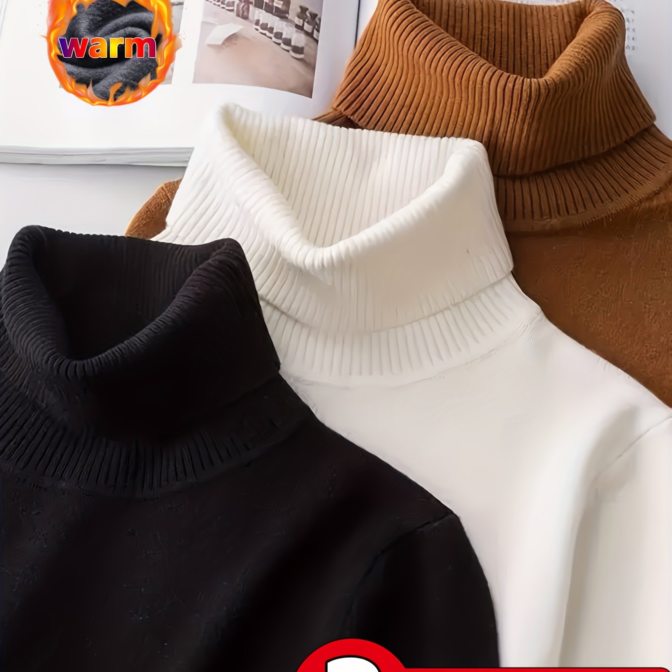 TEMU 3pcs Men's High-neck Sweaters - Soft Stretchy Pullover Sweaters In White/black/caramel, Slim Fit Long Sleeve Sweaters For Fall/winter, Office,