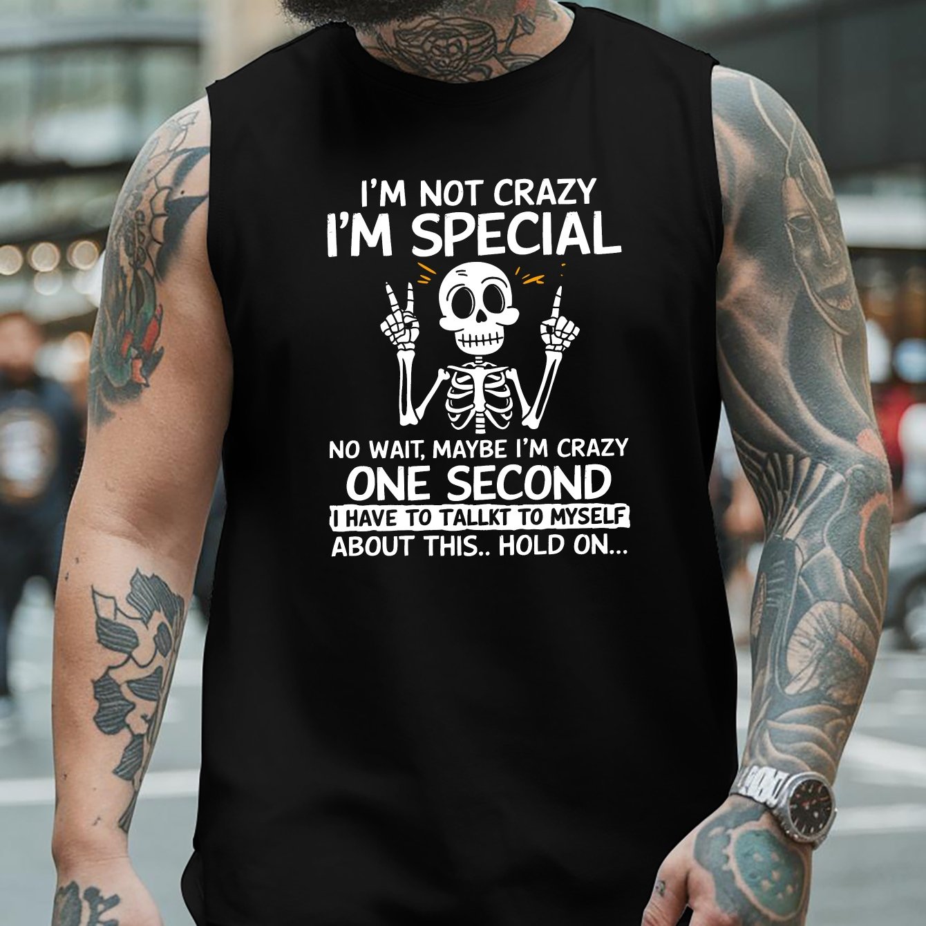 TEMU [printed Design - Not Textured] Crazy, I'm Just Extra Style Men's Vest, Extended And Fit, Men's Summer Jacket, Basketball Vest, Trendy Vest,
