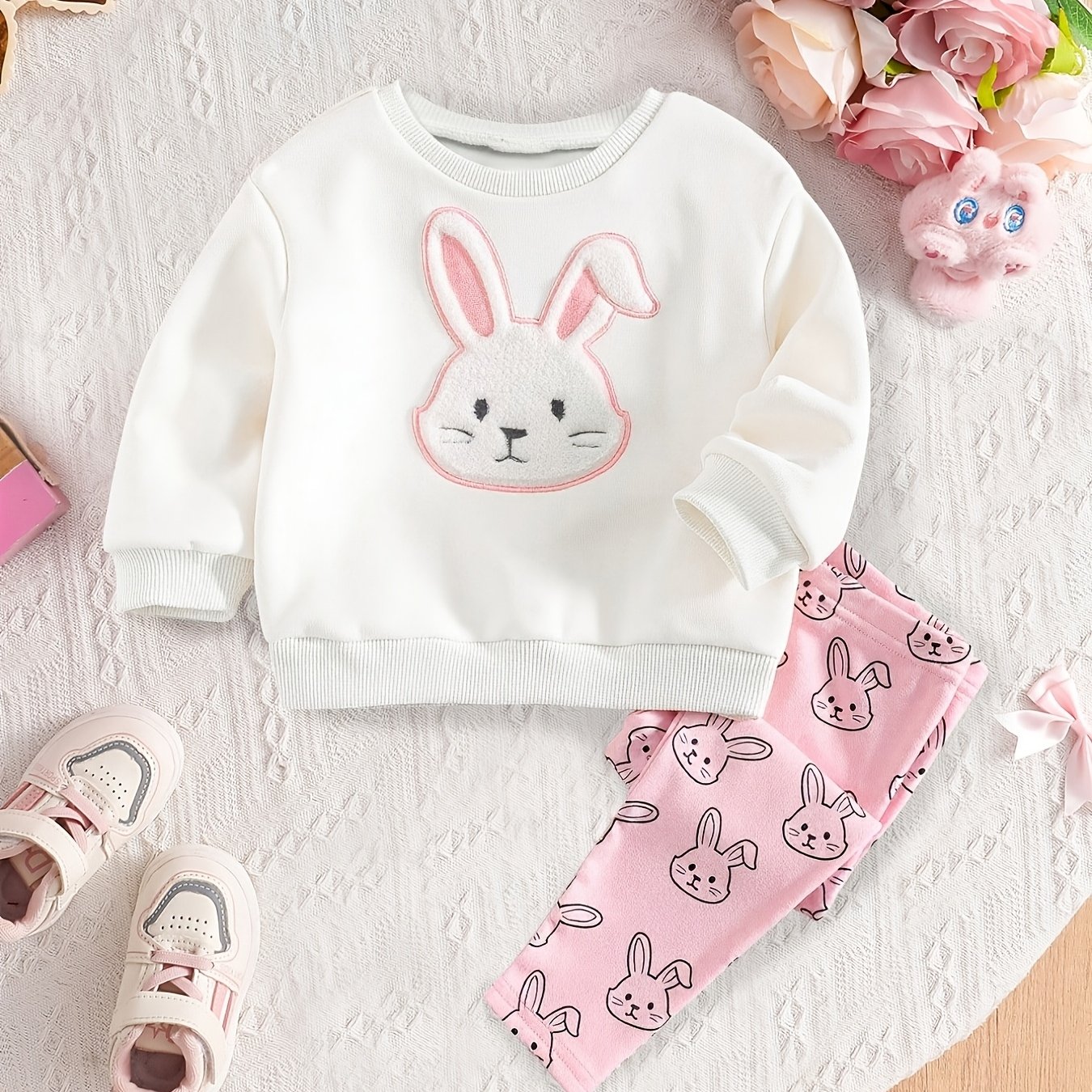 0-3y Baby Girls' Long Sleeve Crew Neck 2-piece Set, Embroidered, Cute, Sweet, Casual, Comfortable, Versatile, And Stylish Outerwear For Spring/autumn, For And Parties, Perfect For Outdoor