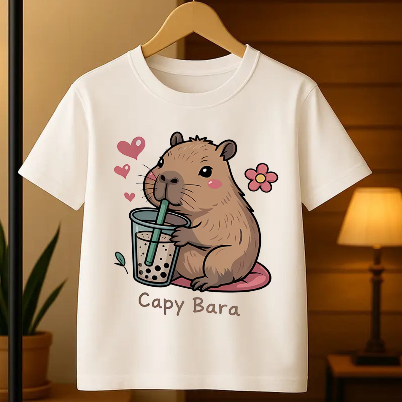 Girls' Fashion Short-sleeve T-shirt Girls' Top Comfortable And Breathable Halloween Cute Bear Drinking Water Cartoon Print Pattern Summer Soft And Comfortable Short-sleeve T-shirt, Autumn